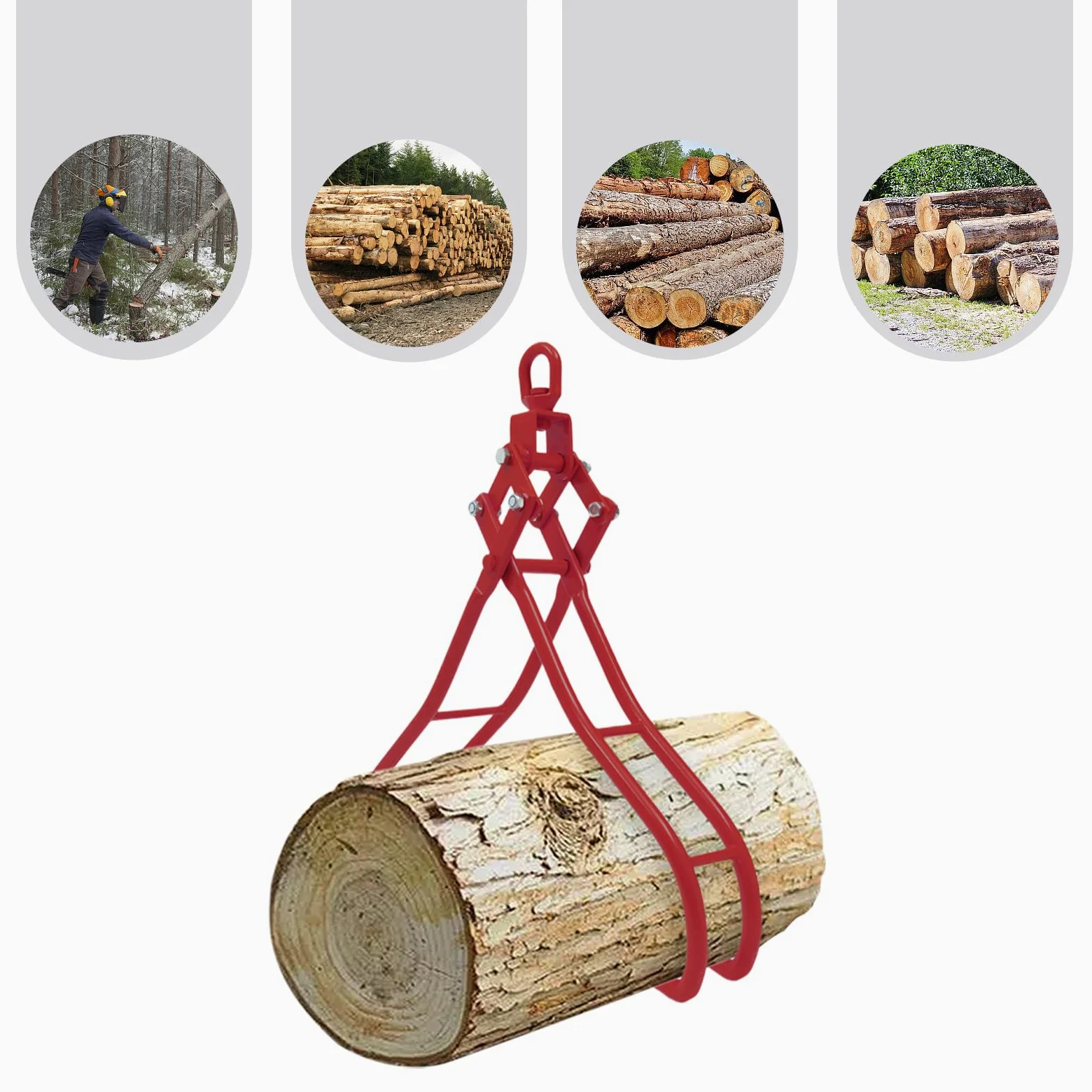Pinza da 36 pollici per tronco d'albero, pinza per legno, gru foresta, 4 artigli, portata 2T, pinza rotante in legno per sollevamento e trasporto di tronchi pesanti nei lavori forestali