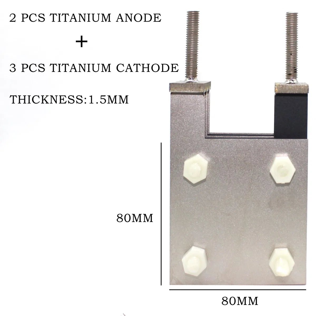 Ru-Ir - Set di piastre per elettrodi MMO in titanio per test di laboratorio, 2 piastre anodo in titanio con rivestimento in rutenio-iridio e 3 piastre catodiche senza rivestimento