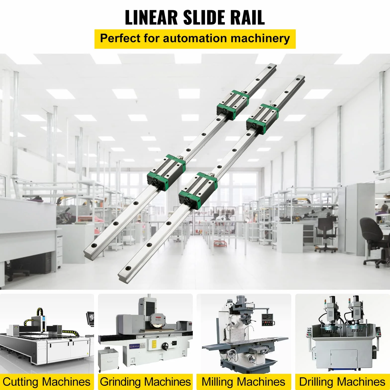 VEVOR Set di Guide per Cuscinetti Lineari, Modello HSR20 1700mm Guida Lineare, 2 Guide di Scorrimento Lineari con 4 Blocchi Cuscinetti e 1 Binario Filettato, Guida Lineare Ferroviaria Uso per Torni