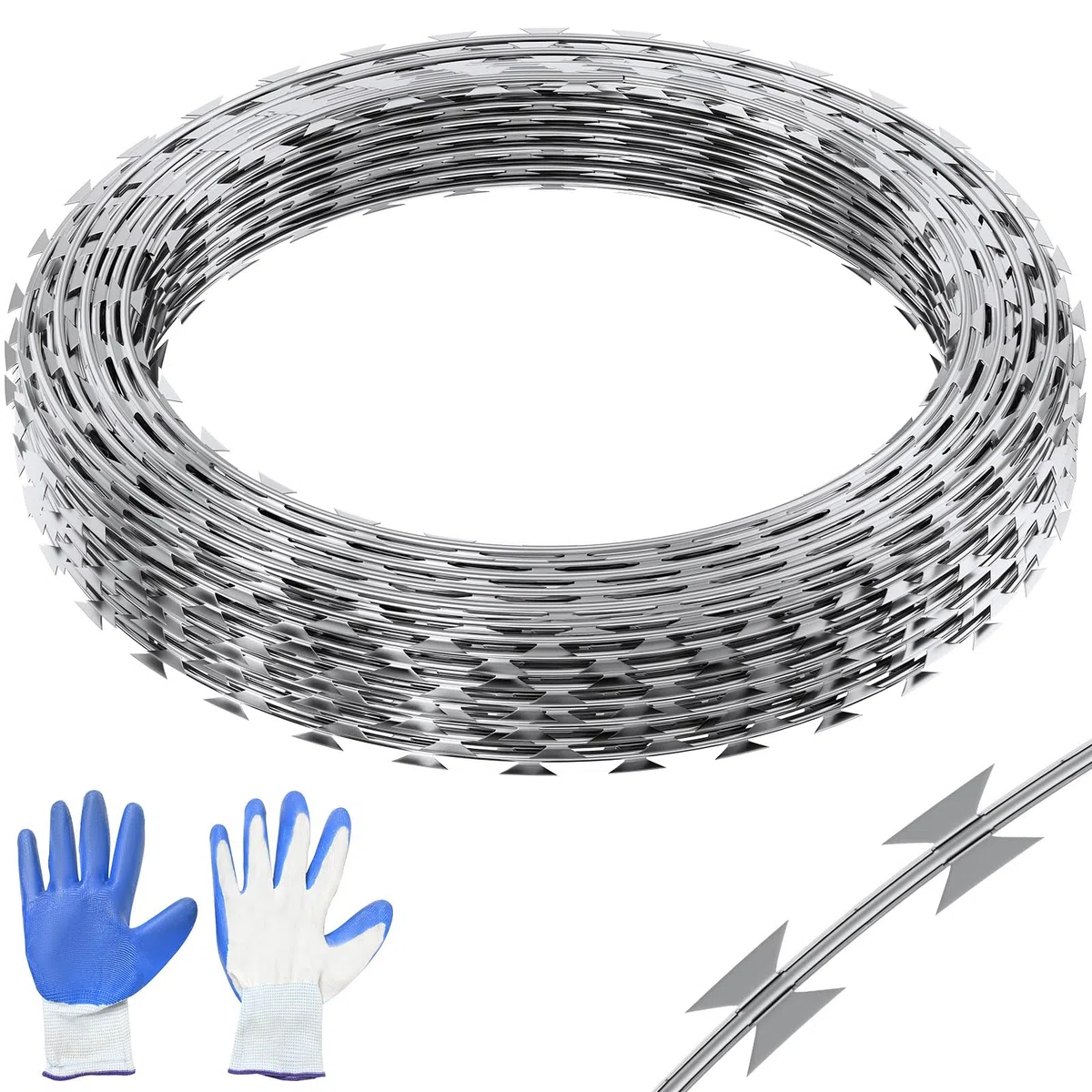 VEVOR Filo spinato per Rasoio, 75 m, 5 Bobine per Rotolo, Recinzione di Filo spinato per Rasoio, Filo spinato in Acciaio zincato, Rotoli di Protezione utile per Il Giardino