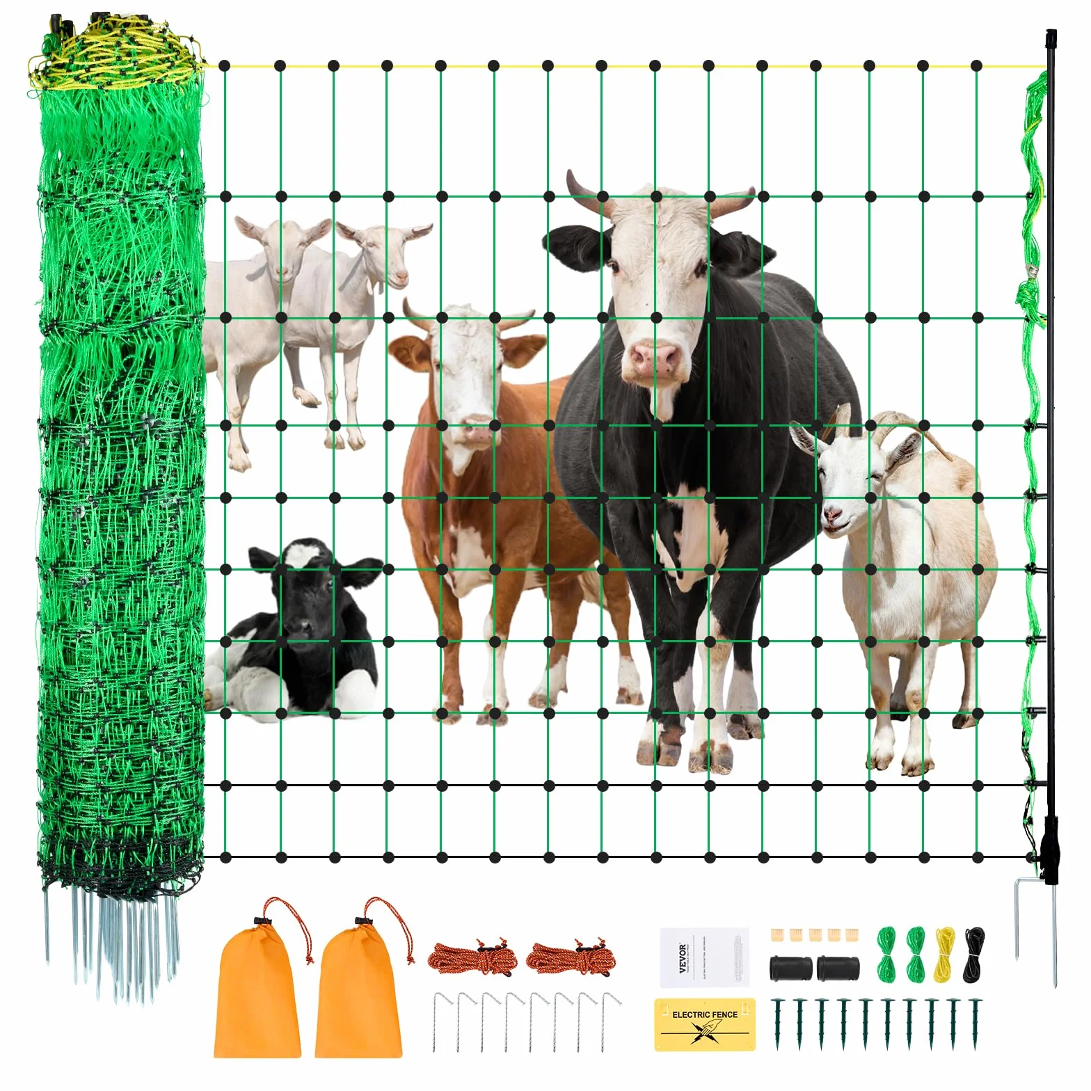 VEVOR Kit Rete per Recinzione Elettrica 0,88x49,98 m Rete in PE con Pali a Doppio Punta, Rete Portatile per Capre, Pecore, Agnelli, Cervi, Maiali, Cani, Cortili, Fattorie