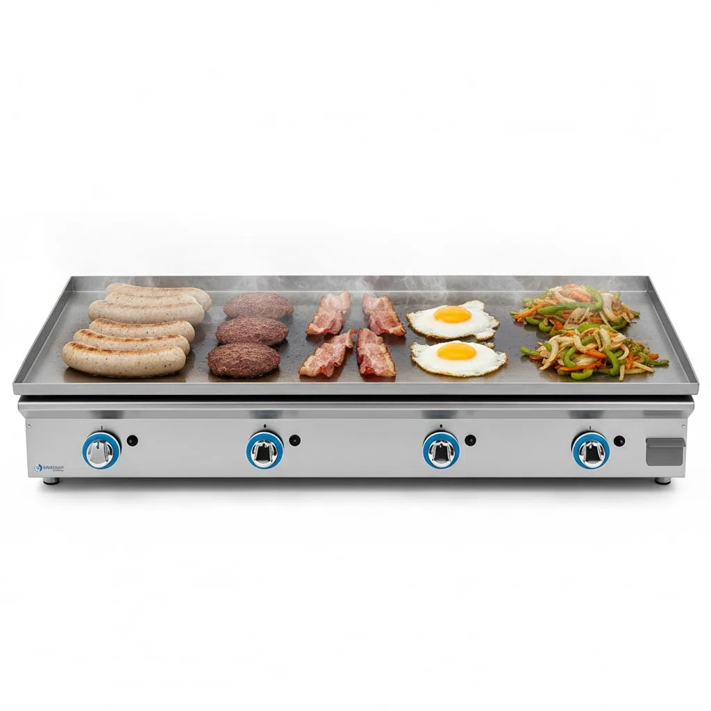 MBH – Piastra professionale a gas LUX WORLDMAI da 120 cm in acciaio laminato per la ristorazione. Fry top con struttura in acciaio inox per cucina professionale di bar e ristorante.