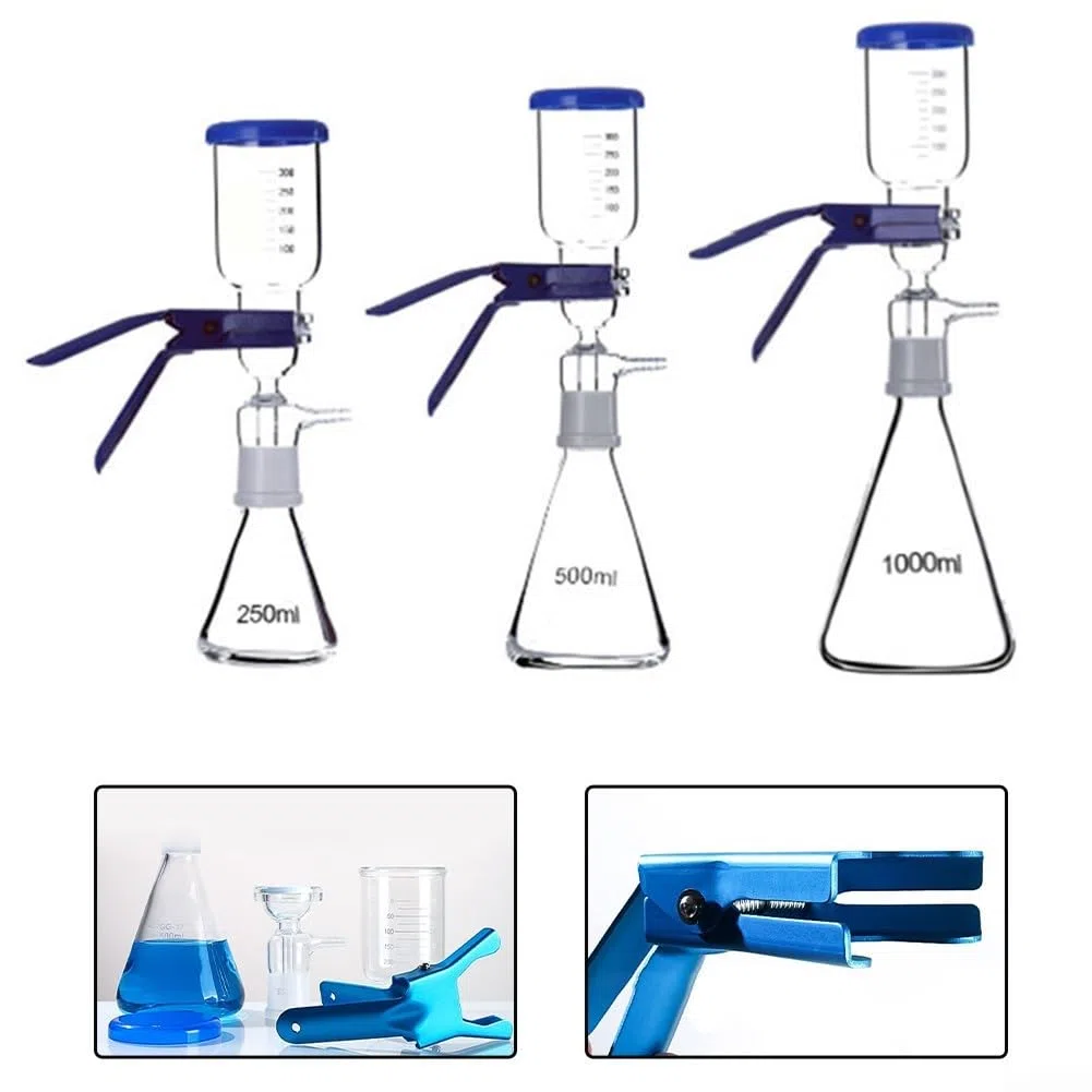 Unità di filtrazione sotto vuoto da laboratorio Apparecchiatura filtrante in vetro Unità di filtrazione sotto vuoto 1000 ml Boro3.3 Bottiglia filtrante da laboratorio in vetro con testa