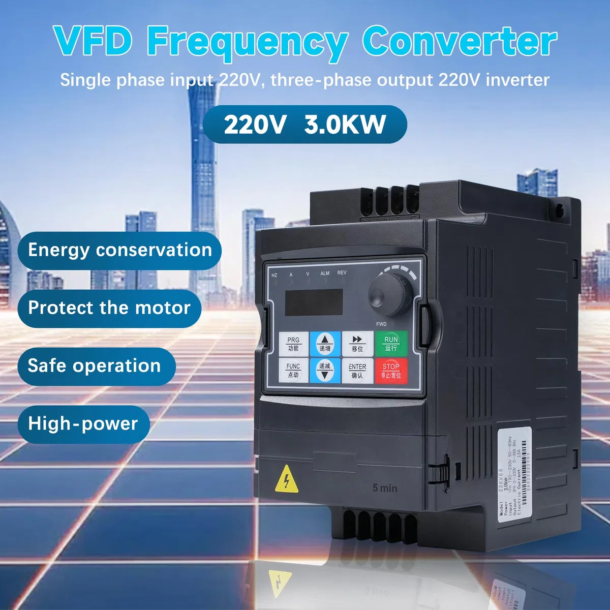 3kw Convertitore di frequenza 220V ingresso monofase 220V uscita trifase 220V 3kw Variatore di frequenza CNC Inverter di frequenza rimovibile modello 230VEE (con cavo di prolunga da 1,5m)