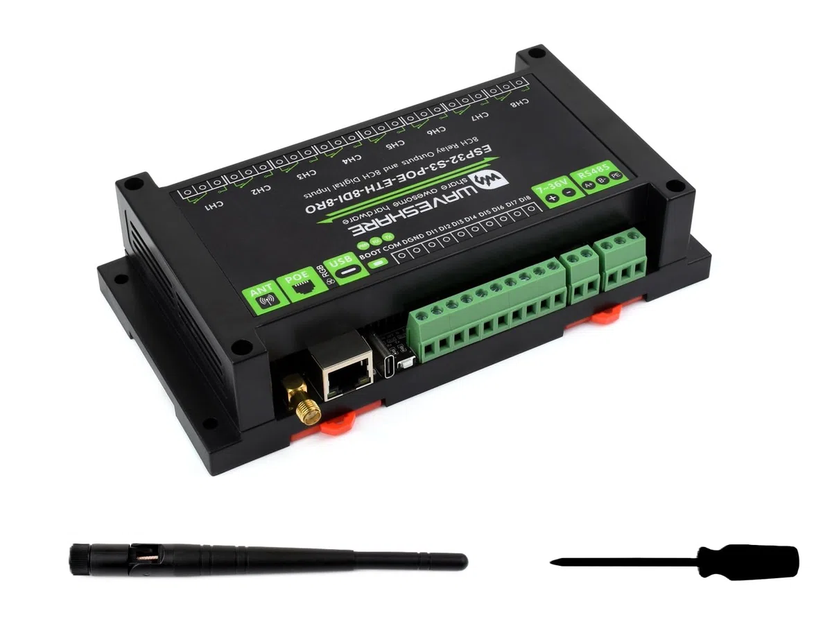 Waveshare Industrial 8-Channel ESP32-S3 WiFi Relay Module Based on ESP32-S3,with Poe Function,Supports RS485 And Bluetooth/WiFi Remote Control,with Multiple Isolation Protection Circuits