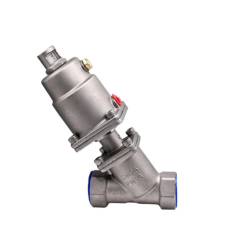 Valvola a sede inclinata con attuatore pneumatico in acciaio inossidabile da 1/2" 3/4" 1" 2" Valvola a sede pneumatica 16 bar for vapore, gasolio, normalmente chiusa