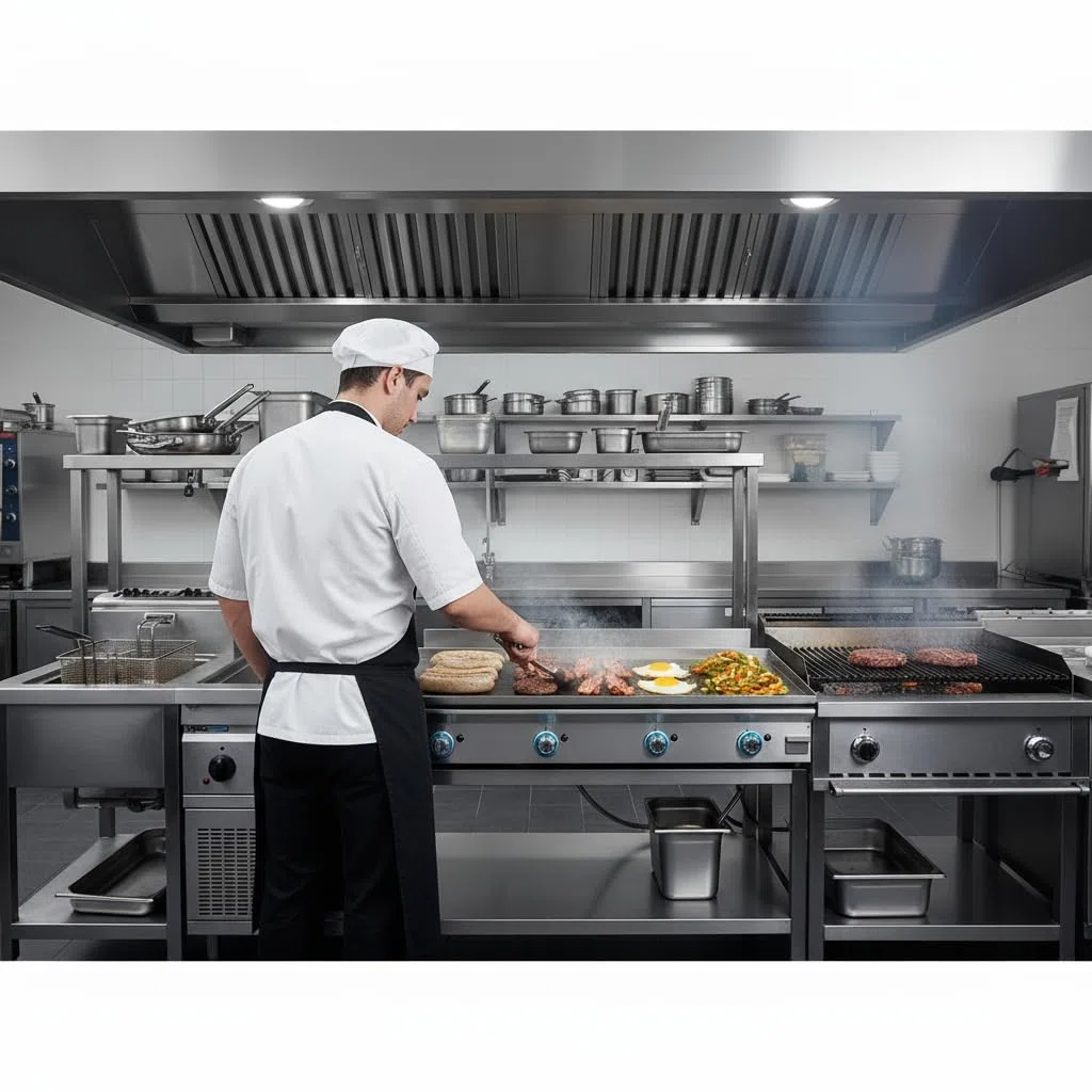 MBH – Piastra professionale a gas LUX WORLDMAI da 120 cm in acciaio laminato per la ristorazione. Fry top con struttura in acciaio inox per cucina professionale di bar e ristorante.