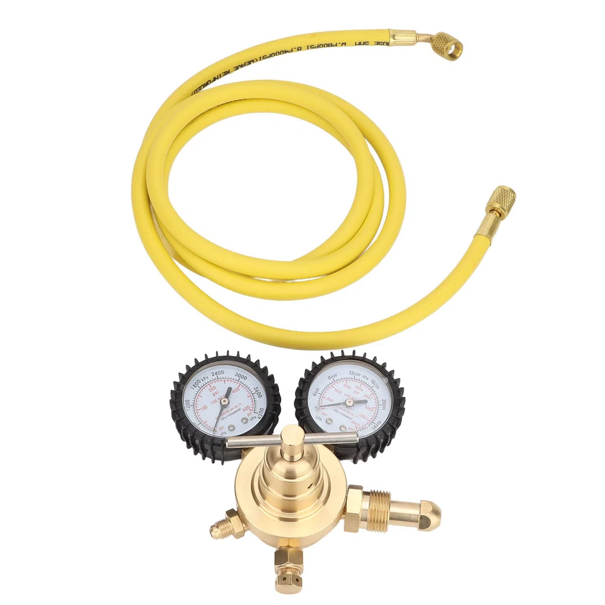 Regolatore di Azoto, Manometri di Connessione Ingresso Uscita in Ottone, 0-600 PSI con Tubo del Gas 2 M, Alta Pressione 4000 Psi/28000 KPa, Bassa Pressione 600 Psi/4200 KPa