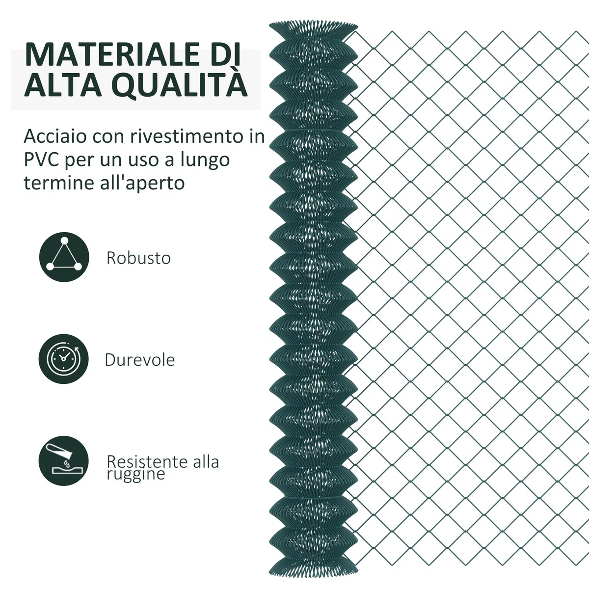Outsunny Recinzione Giardino in Acciaio Plastificata, Rete di Recinzione da Giardino, 25x1.7m, Verde
