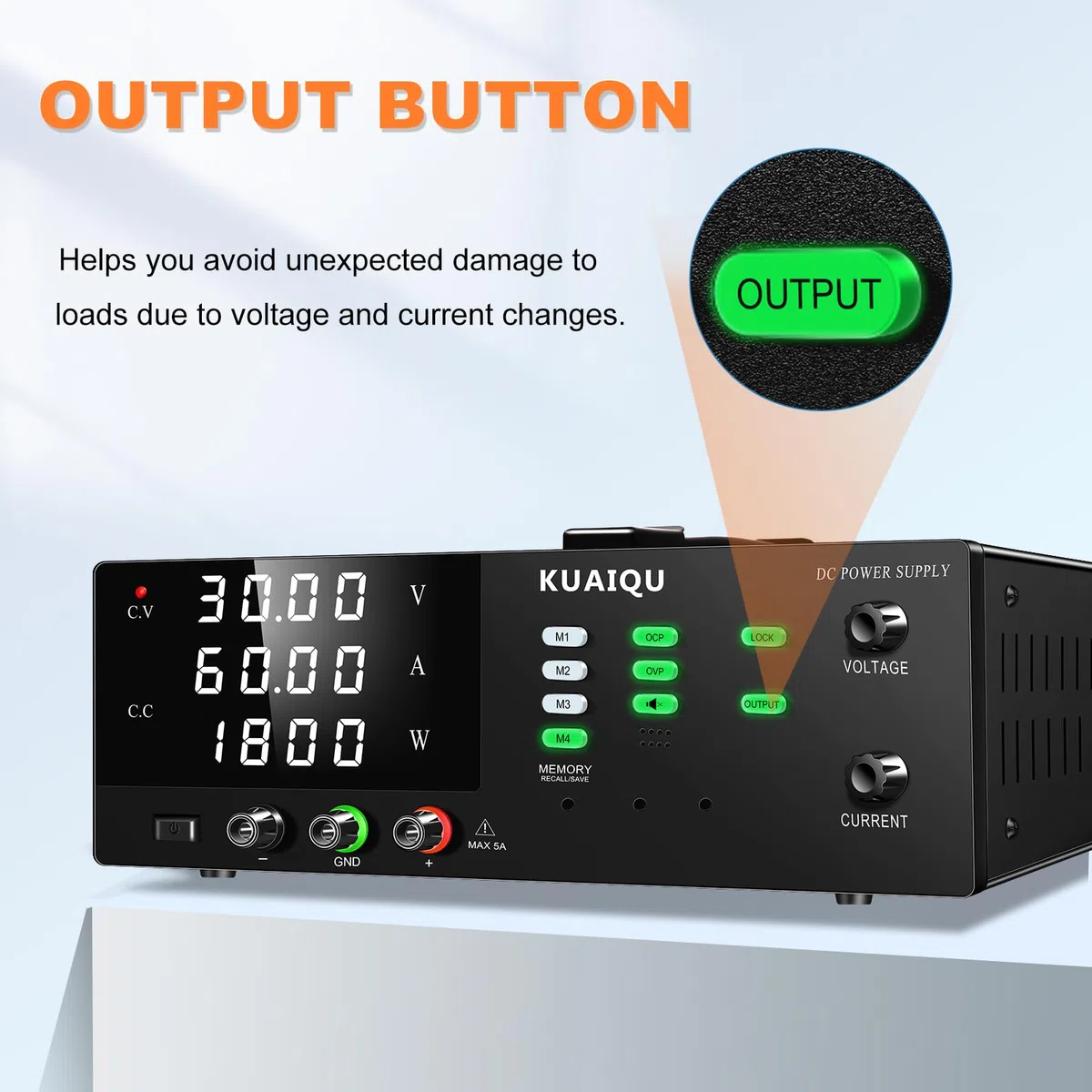 Alimentatore da Laboratorio 30V 60A 1800W Alta Potenza Alimentatore da Banco con Memoria/OCP/OVP/OUTPUT/Encoder/LOCK, Alimentatore Regolabile per Laboratorio, Automazione e Alimentazione di LED