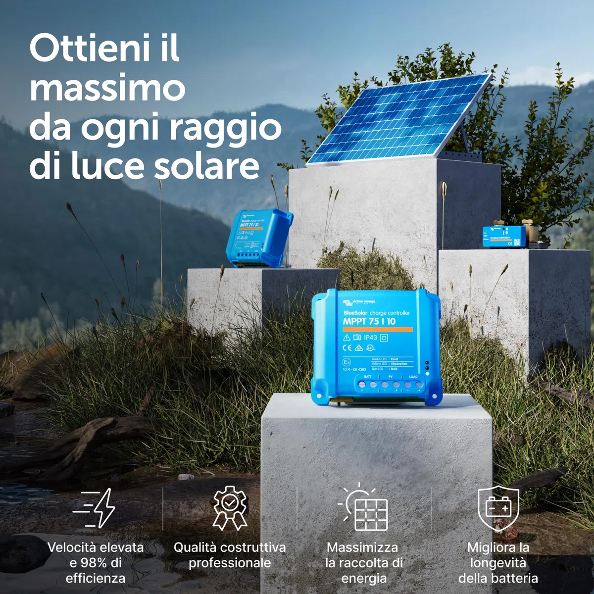 Victron Energy BlueSolar MPPT 75V 10 amp 12/24-Volt Regolatore di Carica Solare
