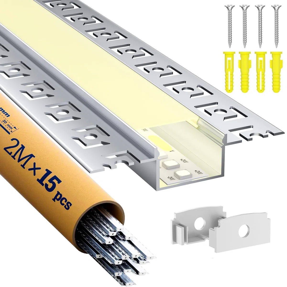 15 x Profilo Alluminio per Strisce LED 2M, Profilo Cartongesso per Barra Led, Installazione Superficiale per Illuminazione Indiretta del Soffitto, Compatibile con Diffusore Led e Canaline led