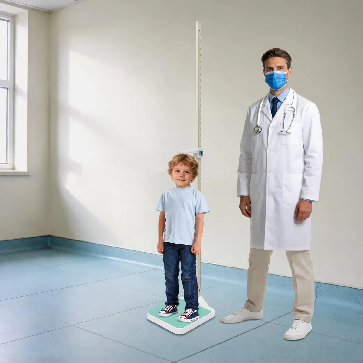 Stadiometro medico digitale, bilancia pesapersone con misurazione, indicatore LED e funzione vocale, 3-180 kg, 10-220 cm, divisione 0,05 kg, precisione 0,1 cm, per cliniche, palestre, scuole