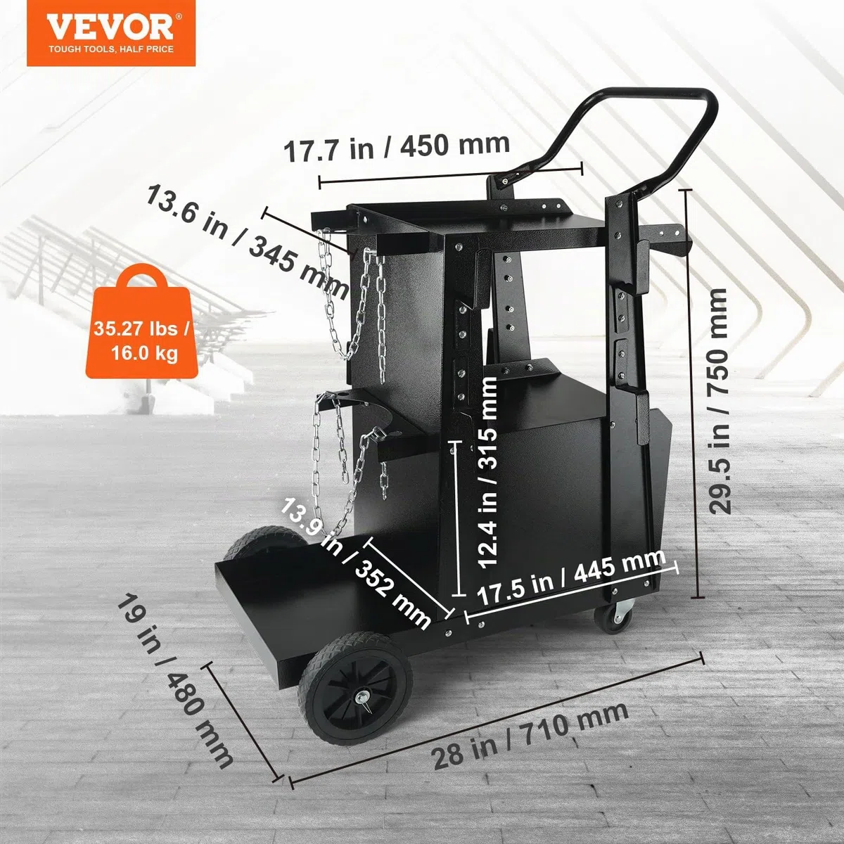 VEVOR Carrello per Saldatura 2 Ripiani con Armadio Serratura Antifurto Mensola per Trasporto Saldatrice con Ruote Carico Massimo 80-120 kg Carrello Ideale per Attrezzatura di Saldatura MIG TIG ARC MMA