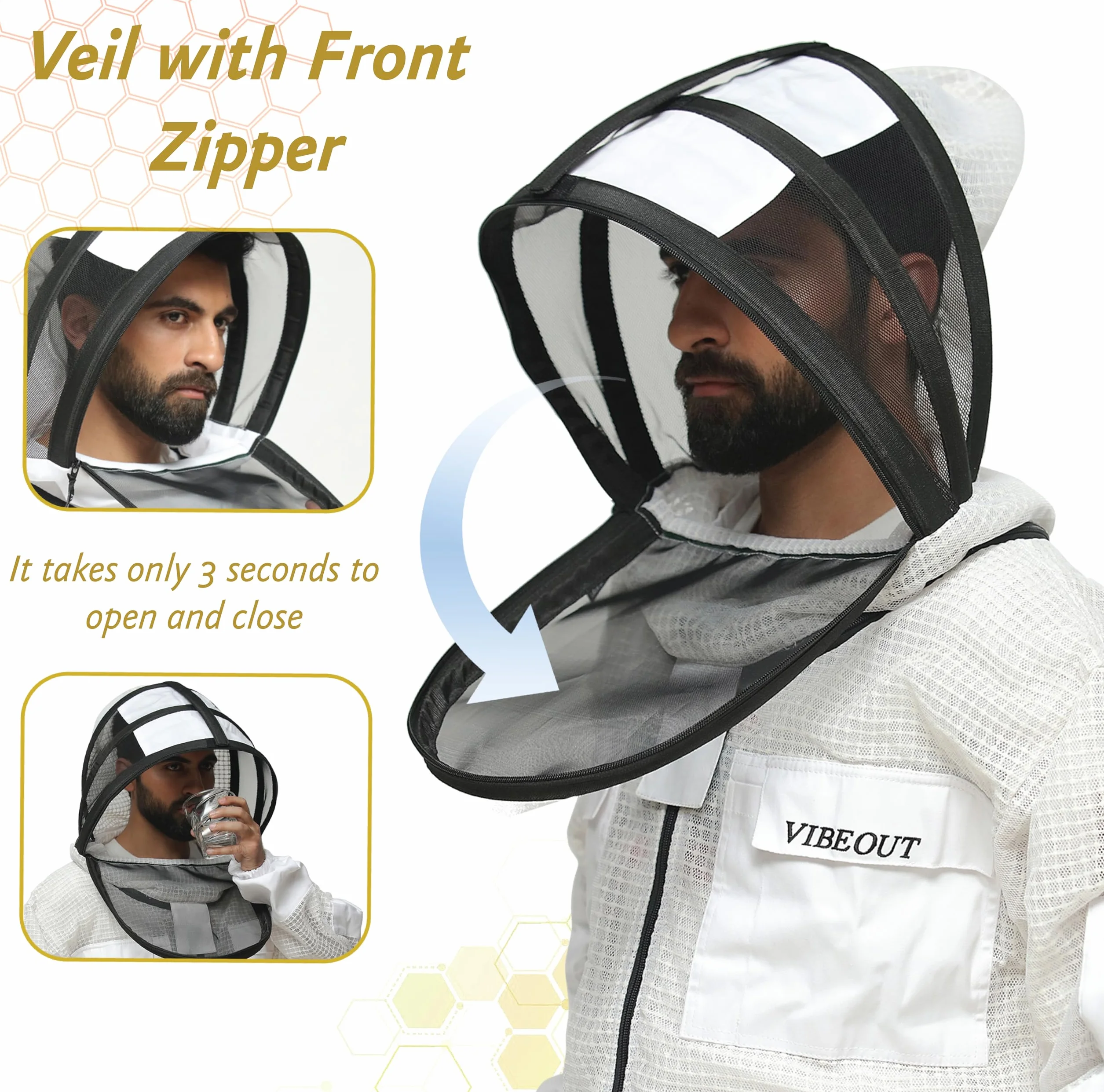 Tuta da apicoltura ultra ventilata, a 3 strati, in rete ad aria, per uomini e donne, con velo da scherma, professionale, a prova di puntura, per apicoltura, attrezzatura di protezione per apicoltori