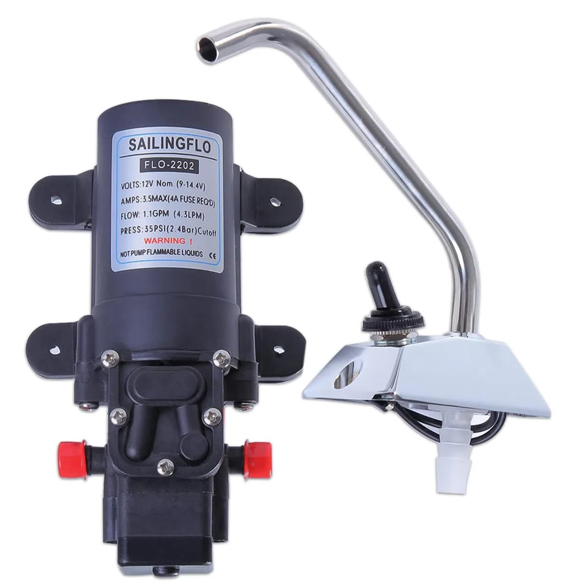 Pompa a membrana a pressione dell'acqua da 12 V, per barca, roulotte, camper, esterni, 4,3 l/min, 35 psi, con rubinetto girevole a 360° e interruttore a pressione, regalo per la festa del papà