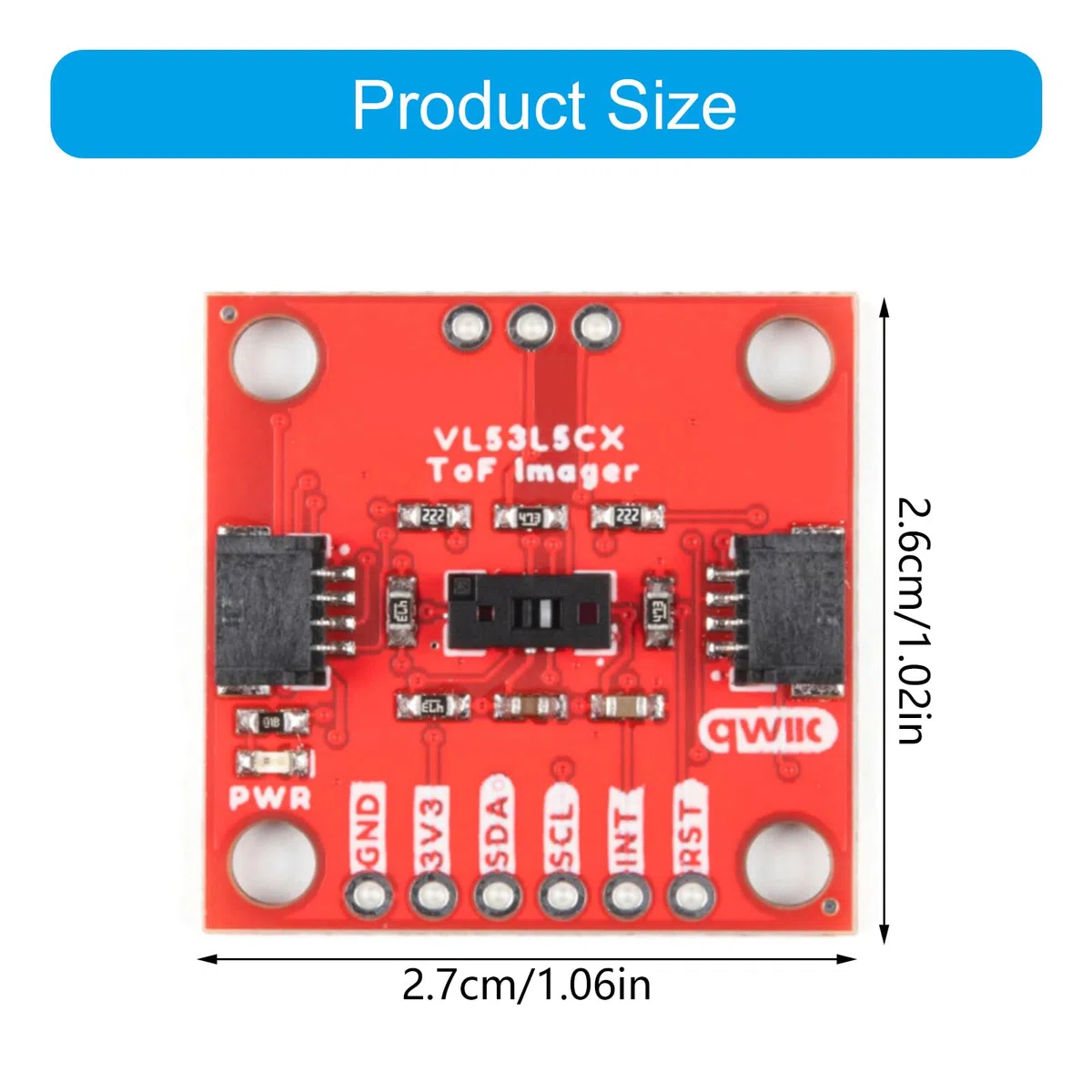 SparkFun Qwiic ToF Imager VL53L5CX, scheda di uscita multizona con dimensioni 1 pollice, array SPAD DOE fisico per la migliore gamma