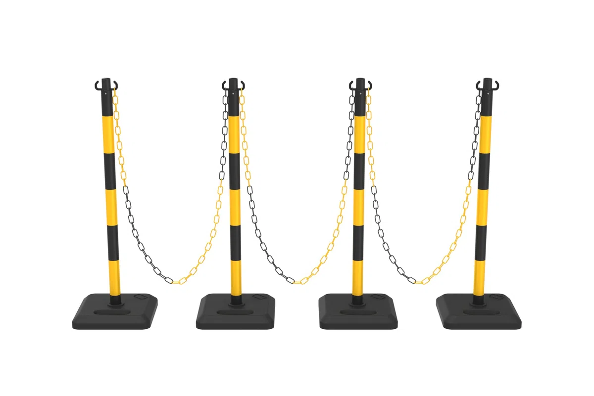 [4er Pack] ZincOrange 100 cm Verkehrsleitpfosten – Absperrpfosten mit 6 m Kette und Stabiler Basis für Parkplätze, Baustellen und Verkehrsabsicherung