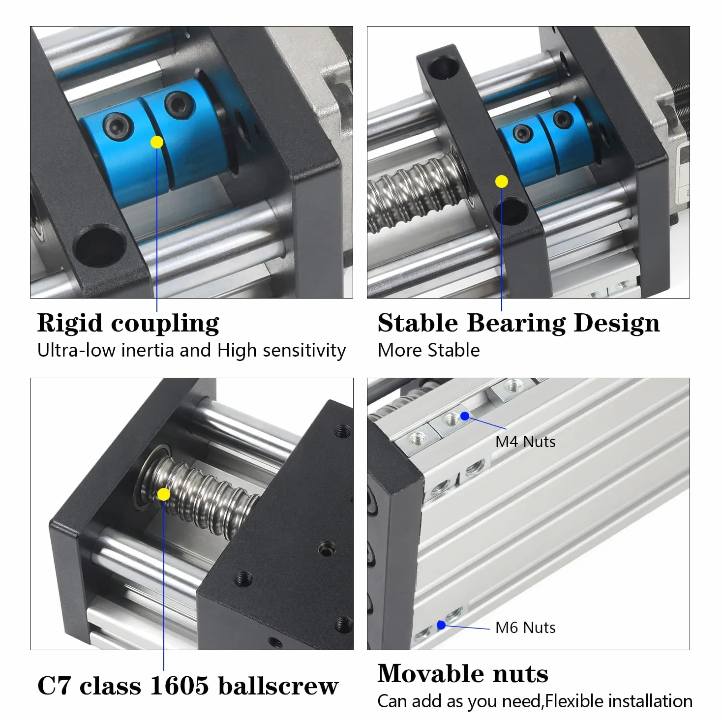 RATTMMOTOR - Guida lineare CNC, azionamento lineare con corsa effettiva di 100 mm, attuatore da banco lineare con cuscinetto a sfere e motore passo-passo Nema23 per fresatrice CNC