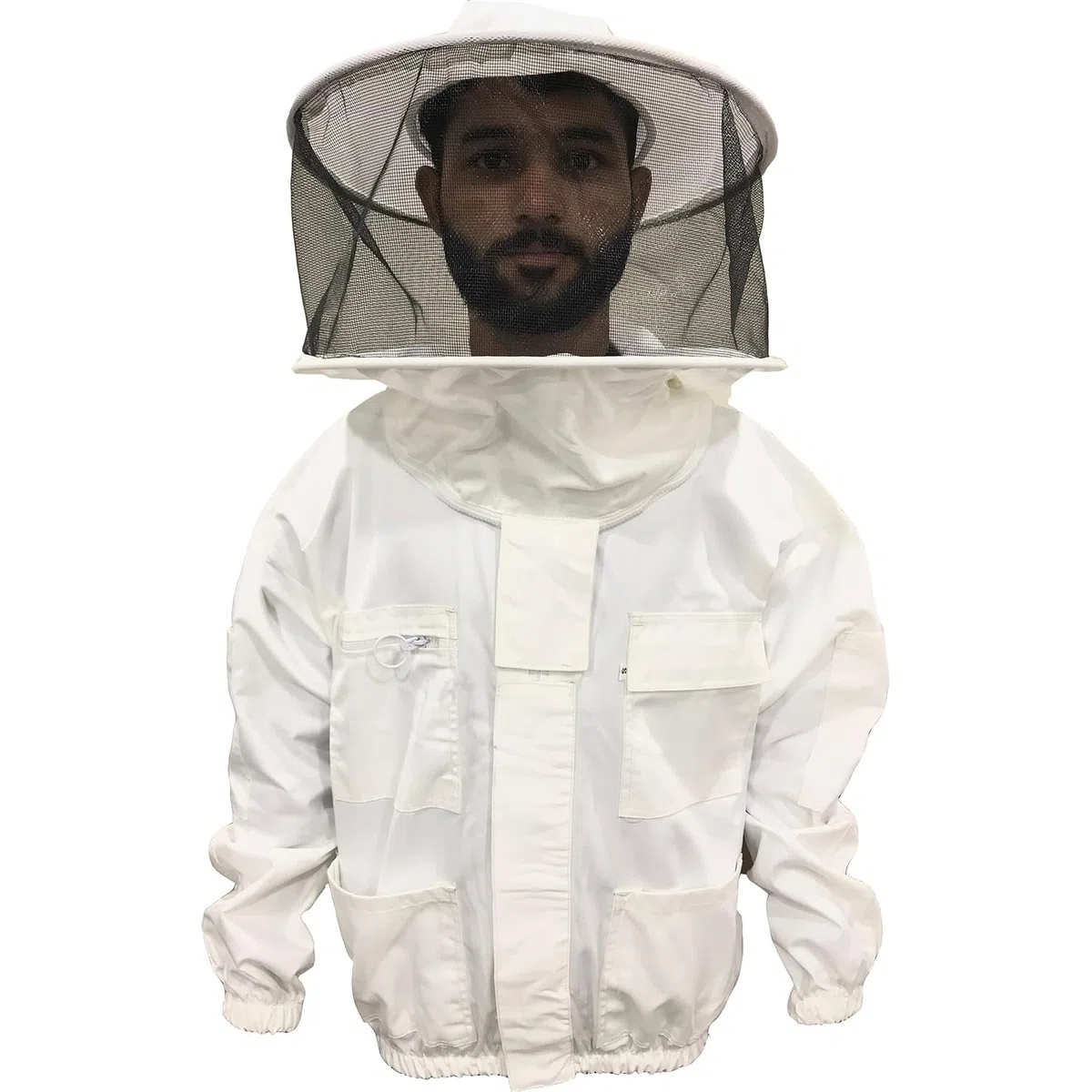Giacca da Apicoltura cotone professionale con rotondo Cappello Maschera Velo Beekeeping Jacket Apicoltore Camiciotto (Bianco Rotondo, L)