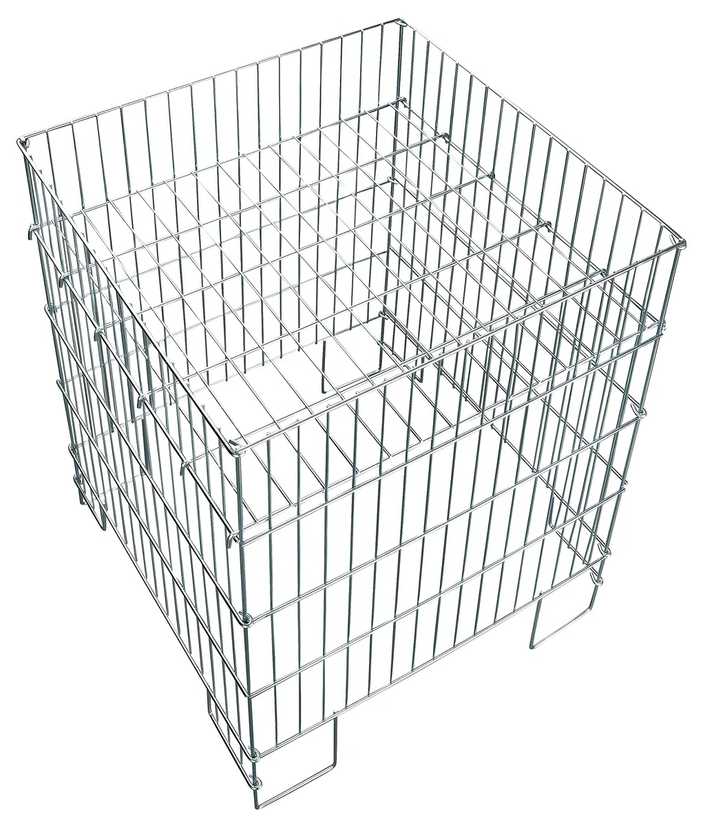 Cestino pieghevole per percussione, tavolo d'azione o negozio, 55x55x80 cm, zincato lucido, base regolabile e pieghevole