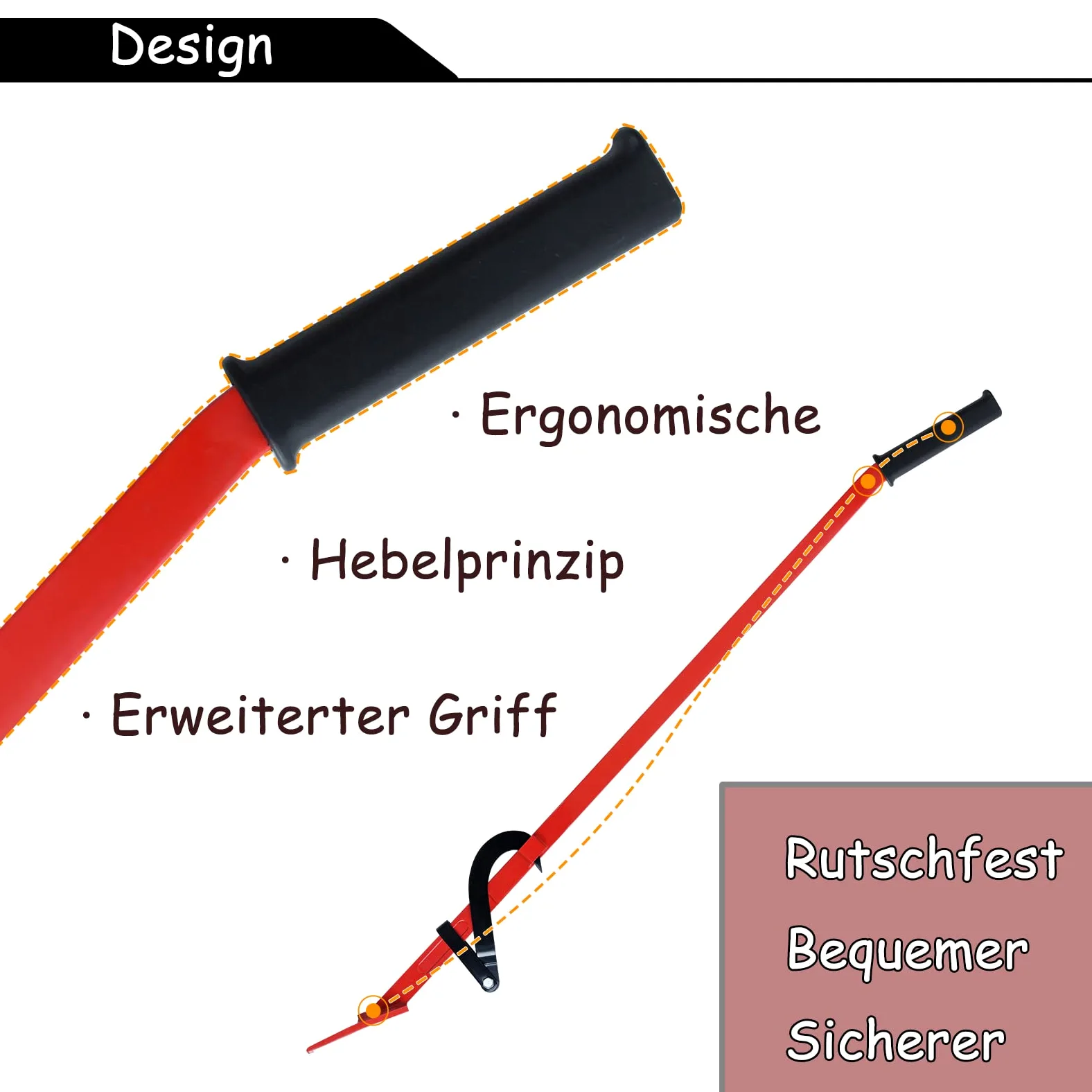 FIVMEN Sollevatore a cascata, 130 cm, forgiato con gancio reversibile e impugnatura antiscivolo, supporto per caduta in acciaio