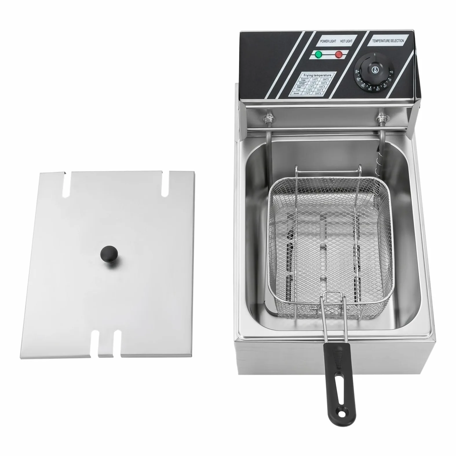 Friggitrice elettrica commerciale in acciaio inox Gastro 6L professionale con cestello, 3000 W (termostato da 60 a 200 °C, riscaldamento rapido, rubinetto di scarico, protezione contro il