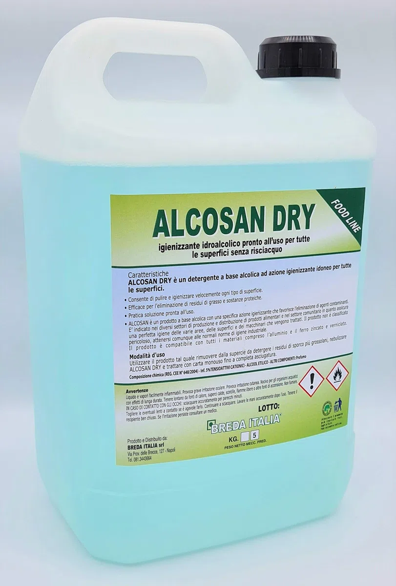 5 Litri Igienizzante Alcosandry® Alcol e Sali di ammonio quaternari per superfici e attrezzature - Compatibile con tutti nebulizzatori elettrici - Deterdem Shop