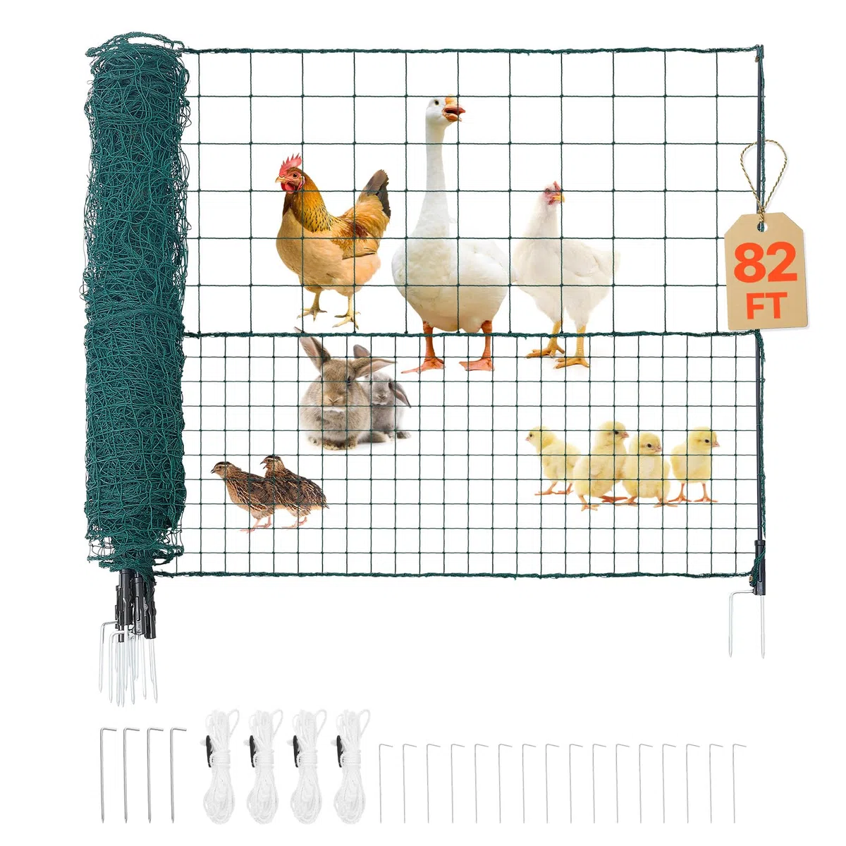 VEVOR Rete per Recinzione in Plastica, Recinzione Temporanea con Pali 1,25 x 25 m, Rete di Sicurezza Flessibile con Picchetti a Doppia Punta e Tiranti, Barriera Rimovibile per Cani, Polli e Piante