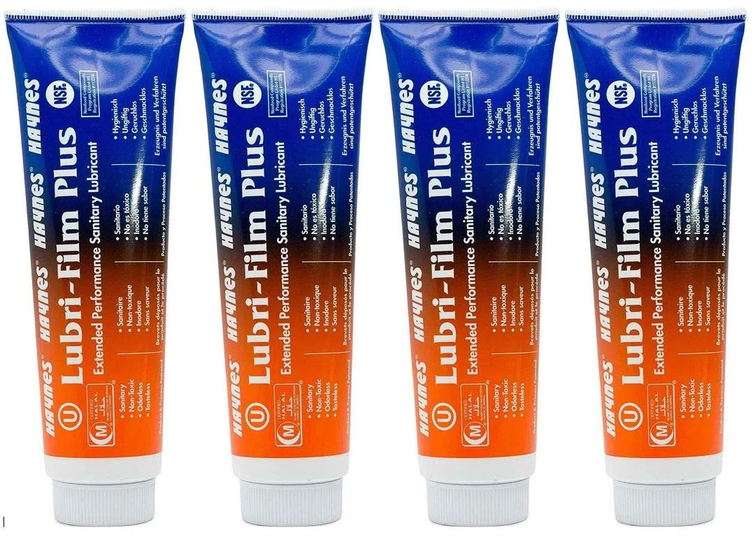 Grasso alimentare Haynes Lubri-Film Plus, lubrificante per O-ring, lubrificante per macchine sicuro per alimenti, tubetto da 4 once, confezione da 4 tubetti