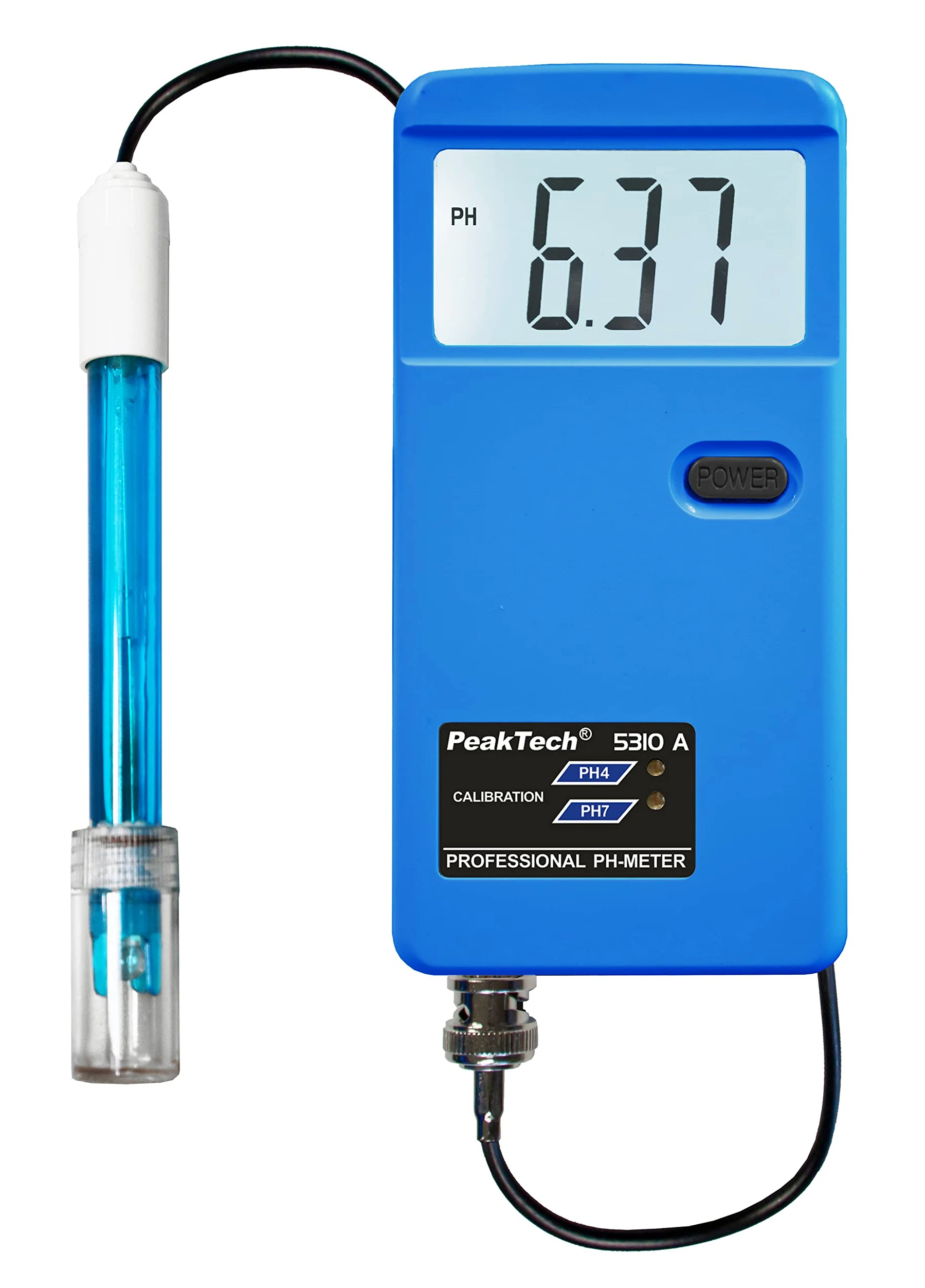 PeakTech Misuratore di pH 5310 A con sonda di elettrodi BNC sostituibile, adatto per piscina, acquario e laboratorio, P 5310 A, blu