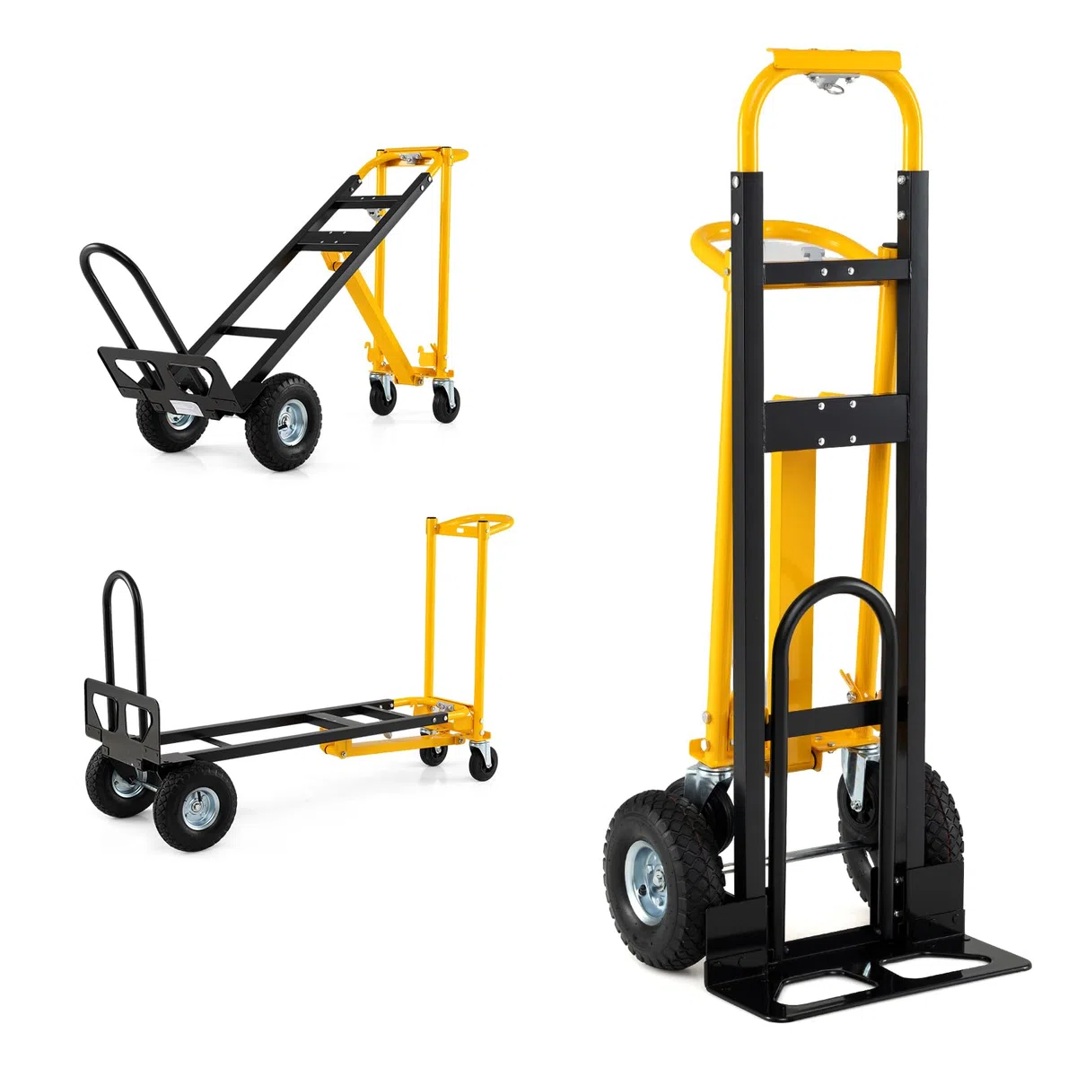 HOMASIS 3 in 1 Carrello con Ruote Portatutto, Carrello Pieghevole Portapacchi con Manico Ergonomico, Piattaforma Mobile per Trasporto e Trasloco, Carrellino per Casa, Ufficio e Magazzino