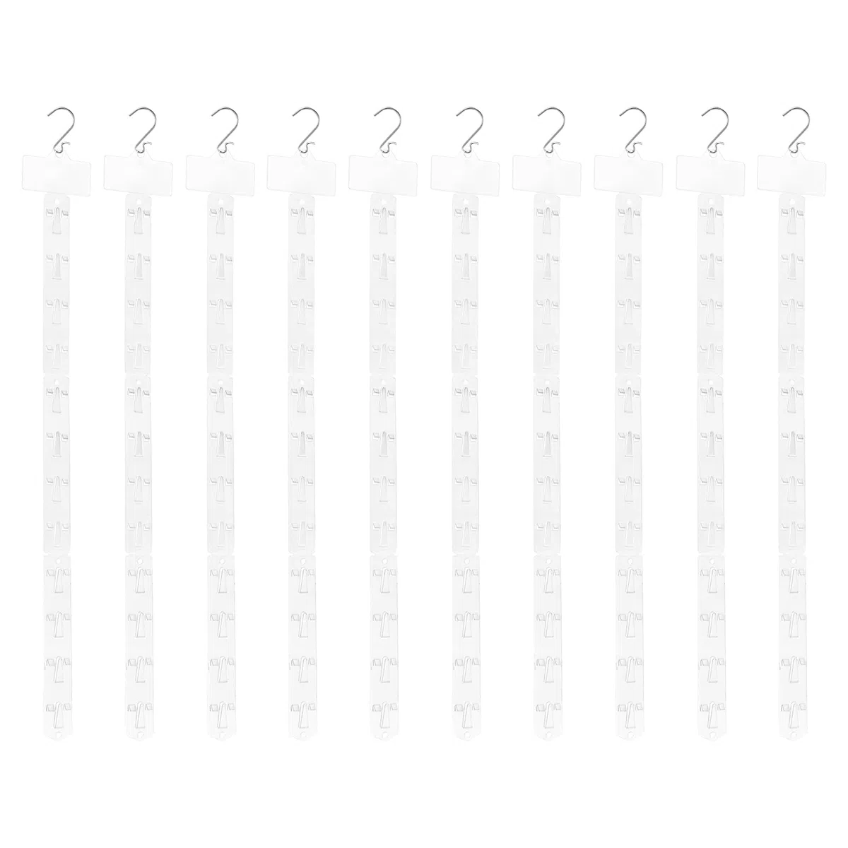 QUARKZMAN 10Pz Strisce Appendibili Per Merce Con Gancio A S, 63Cm Supporti Appendibili Piegevoli In Plastica Con Etichetta Per Esposizione Negozio Casa Organizzatore Sacchetti, Trasparente