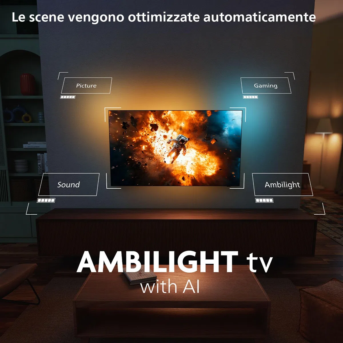 Philips Ambilight 65OLED820 4K OLED Smart TV - Display 65’’ con processore P5 AI Perfect Picture Ultra HD, Google TV, Dolby Vision e Atmos Sound - Funziona con Alexa e Google