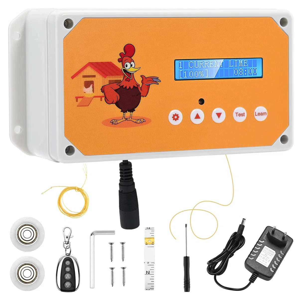 Apriporta Automatico per Pollai con Timer e 1 Telecomandi, Sistema di Sollevamento Porta Pollame IP65 Impermeabile per Tenuta Sicura, a Batteria o Solare