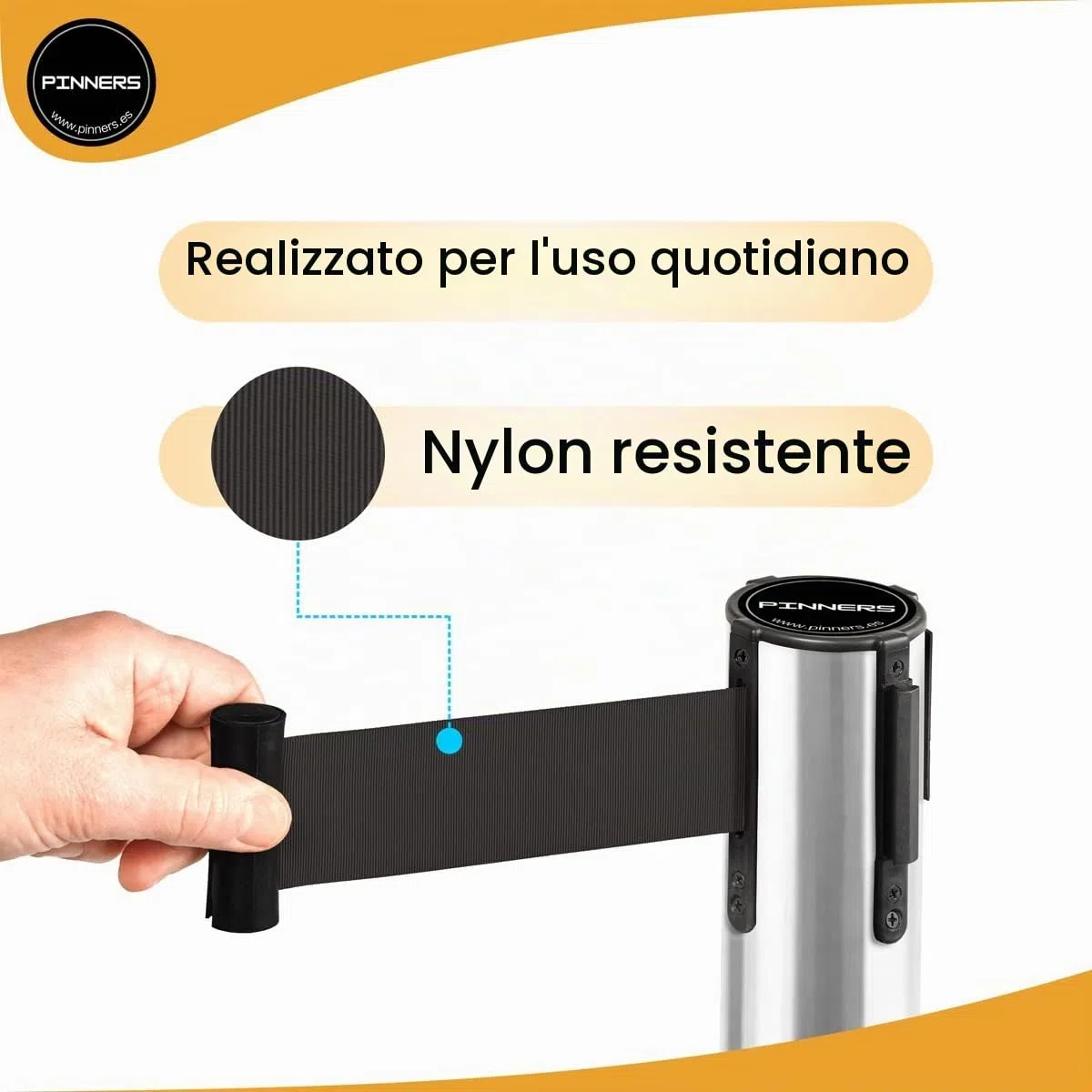 Set di Barriere Retrattili, Barriera con Nastro Estensibile 3 metri (2 unità), Pali Separatori, Nastro di Sicurezza, Nastro Estensibile Retrattile, Barriera Estensibile di Sicurezza 3m