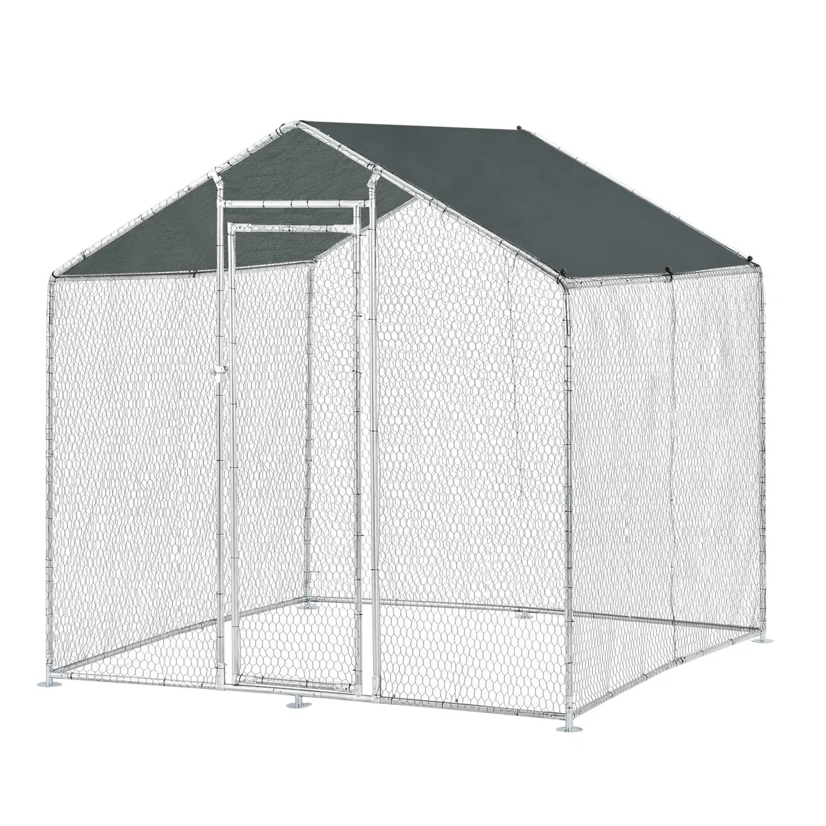 pro.tec Gabbia per Pollame con Tettuccio Protezione Sole e Porta Voliera da Giardino Pollaio da Esterno per Volatili Conigli 2x2x2 m con Recinzione a Rete Metallica - Argento/Verde Scuro