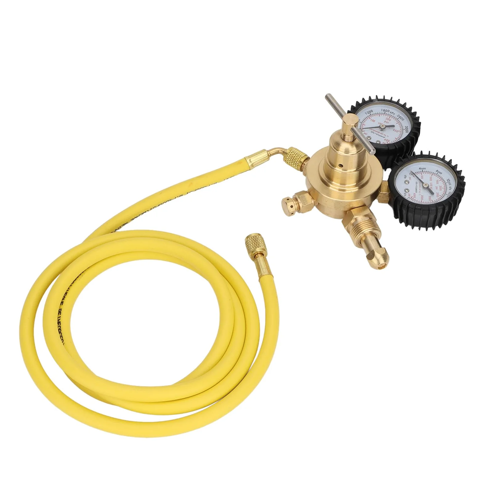 Regolatore di Azoto, Manometri di Connessione Ingresso Uscita in Ottone, 0-600 PSI con Tubo del Gas 2 M, Alta Pressione 4000 Psi/28000 KPa, Bassa Pressione 600 Psi/4200 KPa
