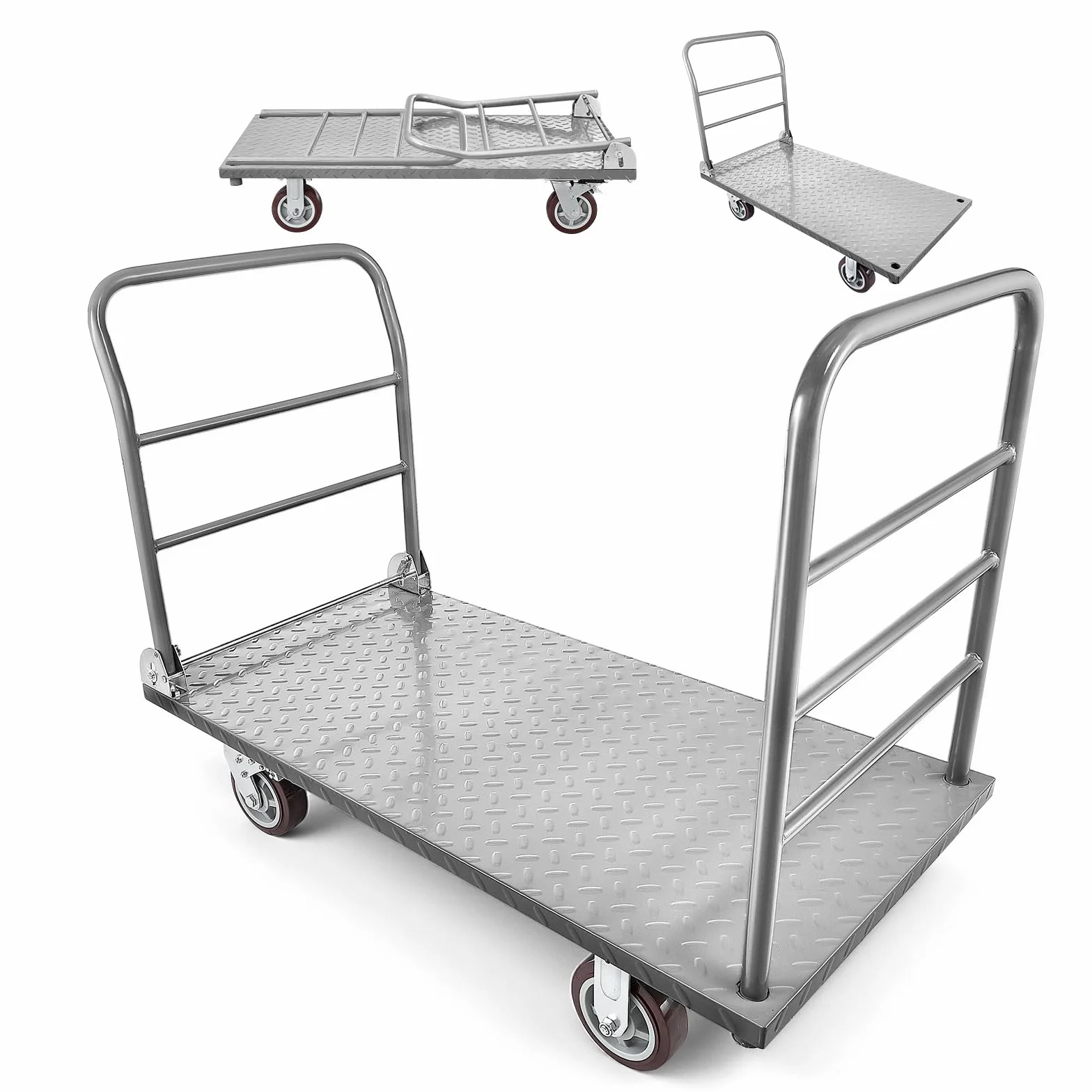 VEVOR Carrello da Trasporto a Piattaforma Capacità Carico max. 1202,02 kg, Carrello con Pianale Maniglia Doppia Pianale per Trasporto di Pacchi Merci Traslochi 1220 x 610 x 920 mm Ruote Girevoli