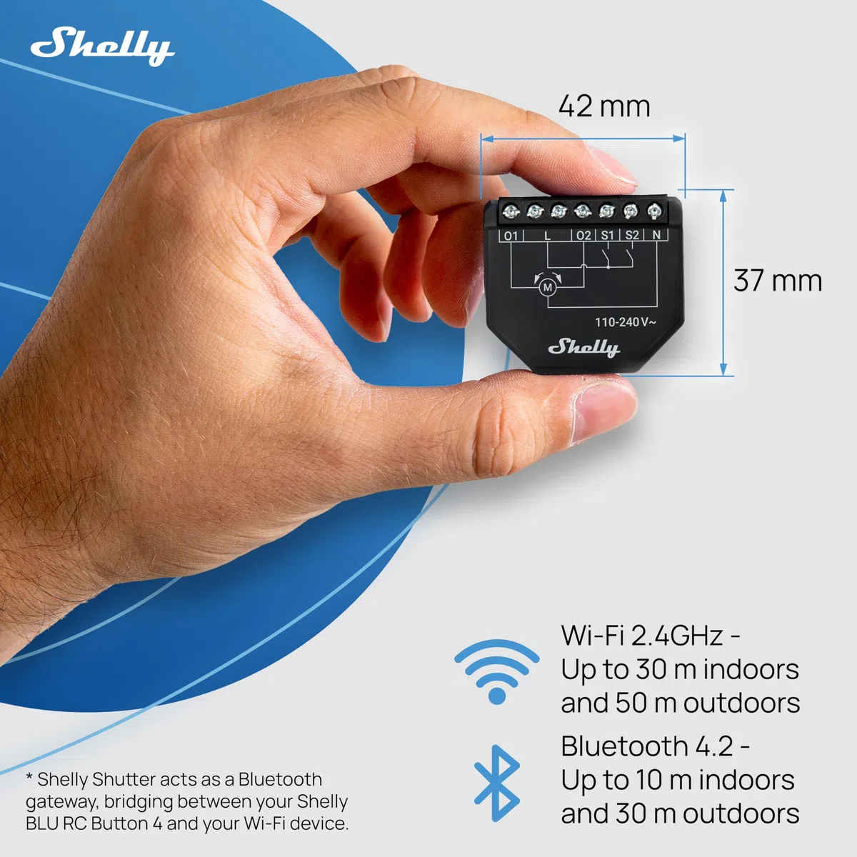 Shelly Shutter x2 & BLU RC Button 4 (Bundle) - Wi-Fi Interruttore a Relè Intelligente, 2 Canali, 4A, Monitora il Consumo di Energia, Tende & Tapparelle, Nessun Hub Richiesto, Alexa e Google Home