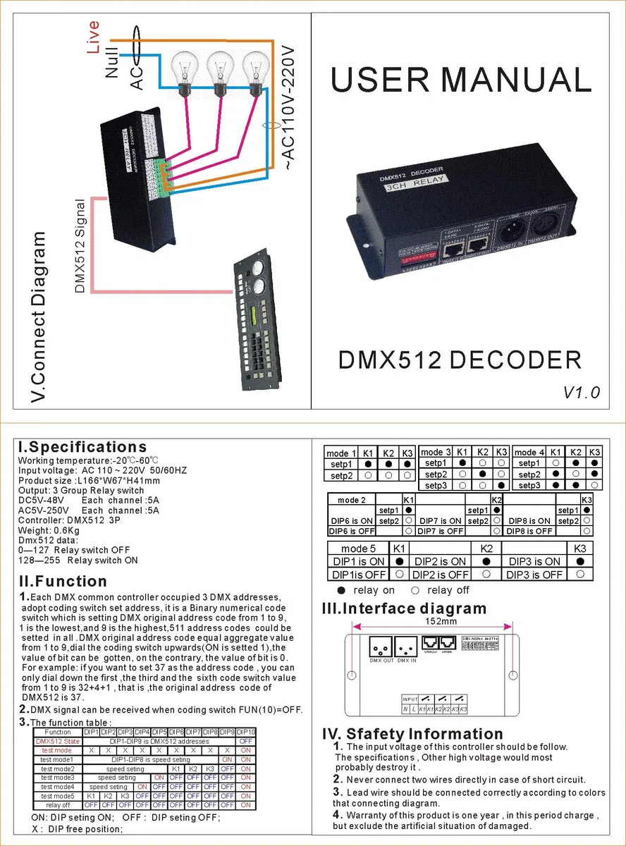 3CH Relay Relay Controller DMX512 Decoder Dmx512 DMX 512 Relay Swicth AC110/220V