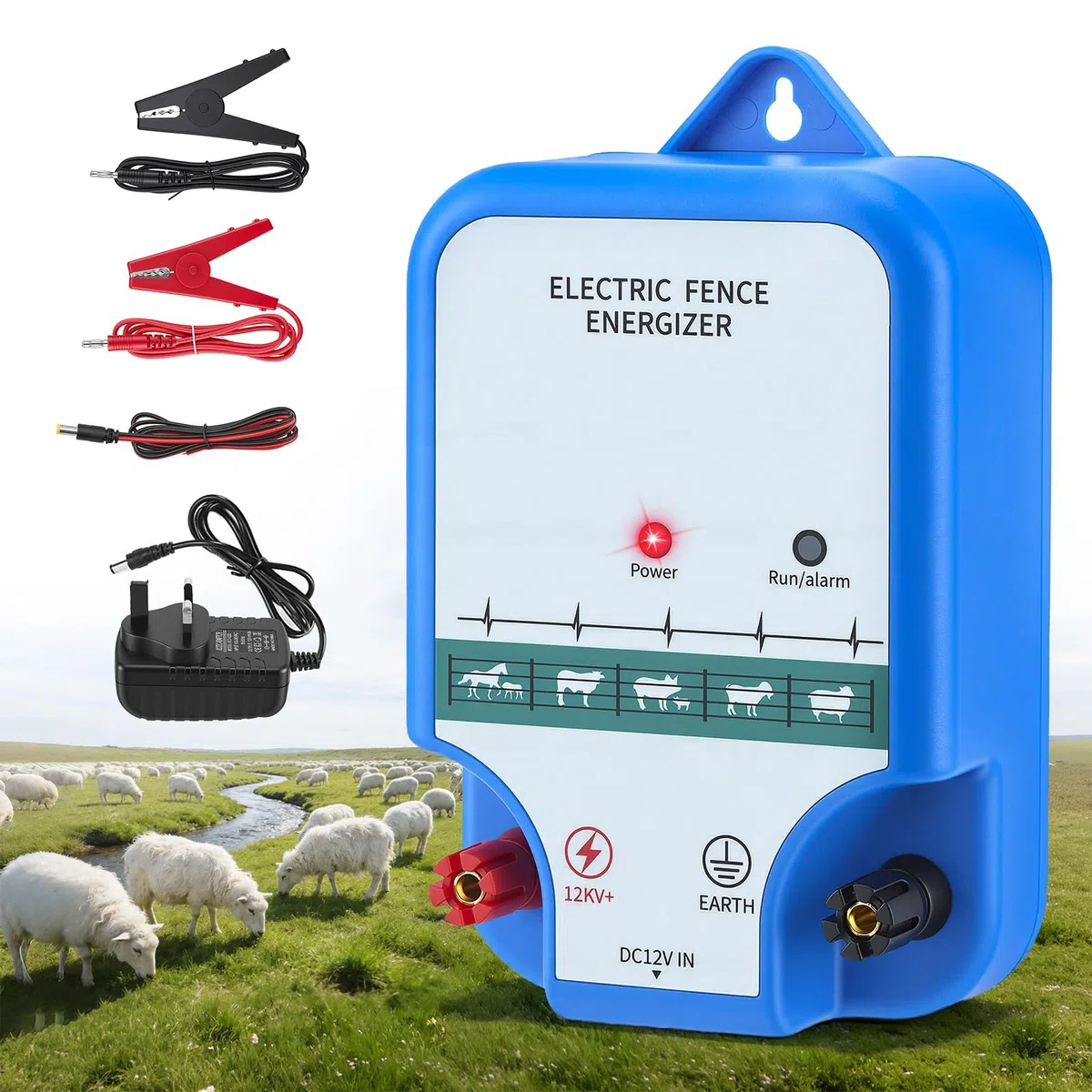 3KM Elettrificatore per Recinto Elettrico, 2J Recinzione Recinto Elettrica per Animali, LED Elettrificatore Recinzione Elettrica, per Galline Pecore Maiali Volpi & Azienda Agricola Pascolo Giardino