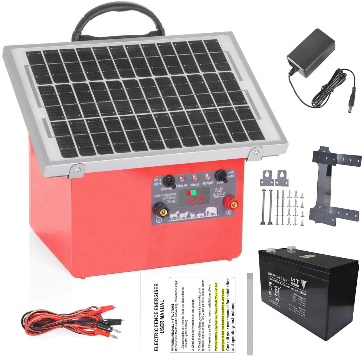 32KM Recinzione Elettrica Solare, Dispositivo 12V con Pannello Solare da 7.5W, 0.5J 9.5KV Pastore elettrico mit Batteria 7Ah, Per Mucche, Bestiame, Allevamento Di Pollame, Pastore