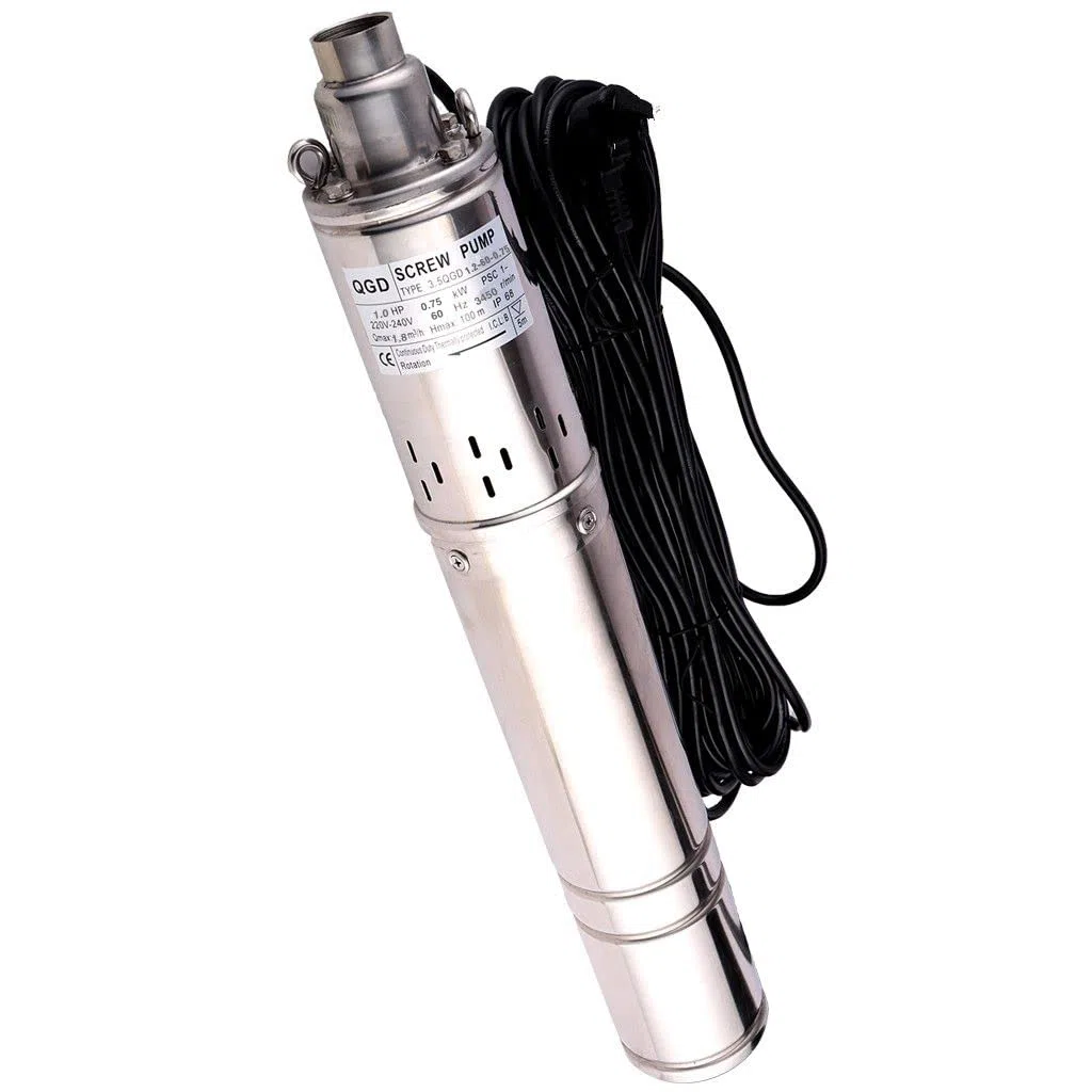 1.1Kw 1.5HP Pompa Immersione a Vite in Acciaio Inox Portata massima 2000 l/h Altezza massima di trasporto 110m Uscita 1" Diametro 3,5" con cavo da 49,2 piedi per l'irrigazione dell'agricoltura