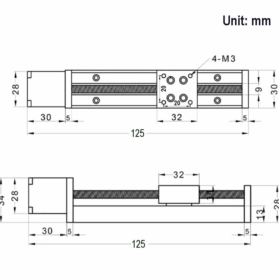 50mm Lunghezza di viaggio efficace Mini guida lineare guida vite di piombo T6x1 con NEMA11 motore passo-passo per DIY CNC Router parti X Y Z attuatore lineare fase