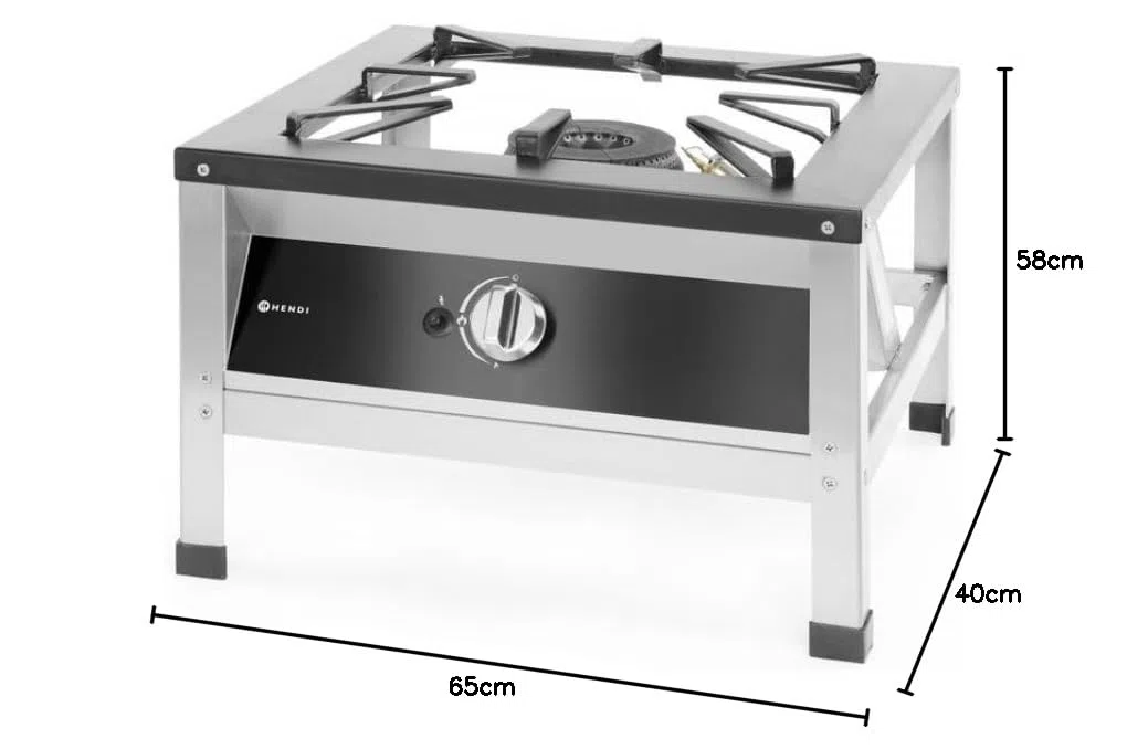 HENDI Fornello a Gas Professionale Hokker XL per Uso Interno, con Termocoppia e Accensione Elettronica, Compatibile con Gas Propano e Butano, 10,8kW, 580x650x(H)400mm, Acciaio Inox