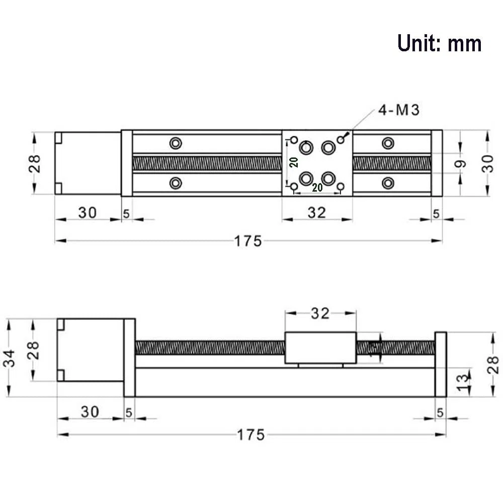 Mini attuatore lineare per guida a scorrimento T6x1 con motore passo a passo NEMA11, lunghezza di corsa effettiva 100 mm per router CNC fai da te X Y Z lineare (dimensioni: 100 mm)