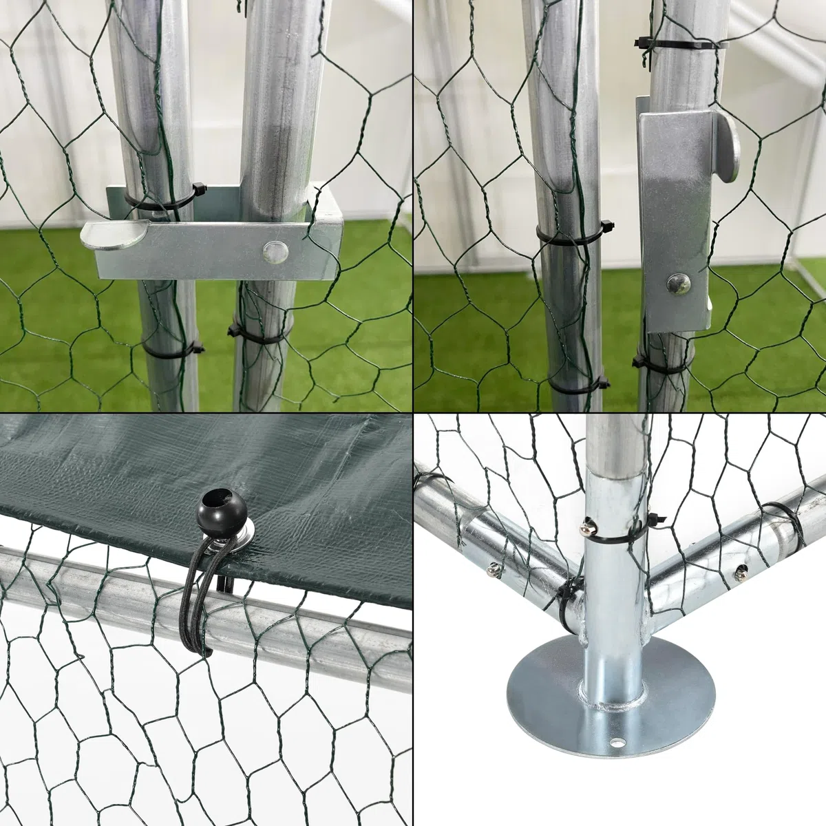 pro.tec Gabbia per Pollame con Tettuccio Protezione Sole e Porta Voliera da Giardino Pollaio da Esterno per Volatili Conigli 2x2x2 m con Recinzione a Rete Metallica - Argento/Verde Scuro