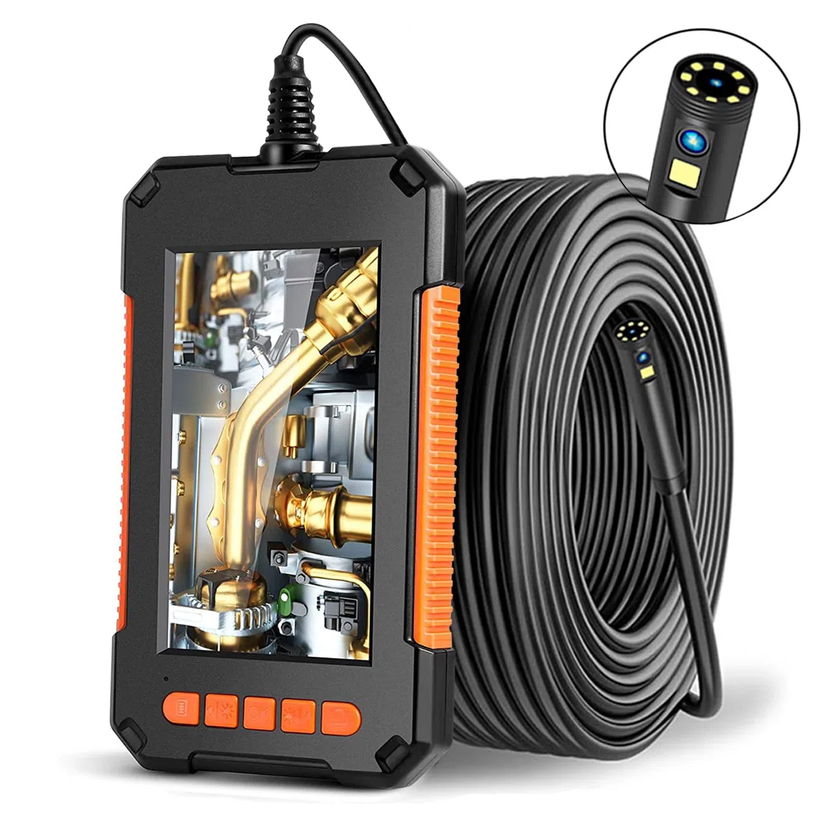 Endoscopio Industriale, Telecamere di Ispezione Endoscopio a Doppio Lente 1080P HD, Schermo LCD da 4,3 Pollici, Impermeabile IP67, con 8 luci LED, scheda TF 32G (10M)