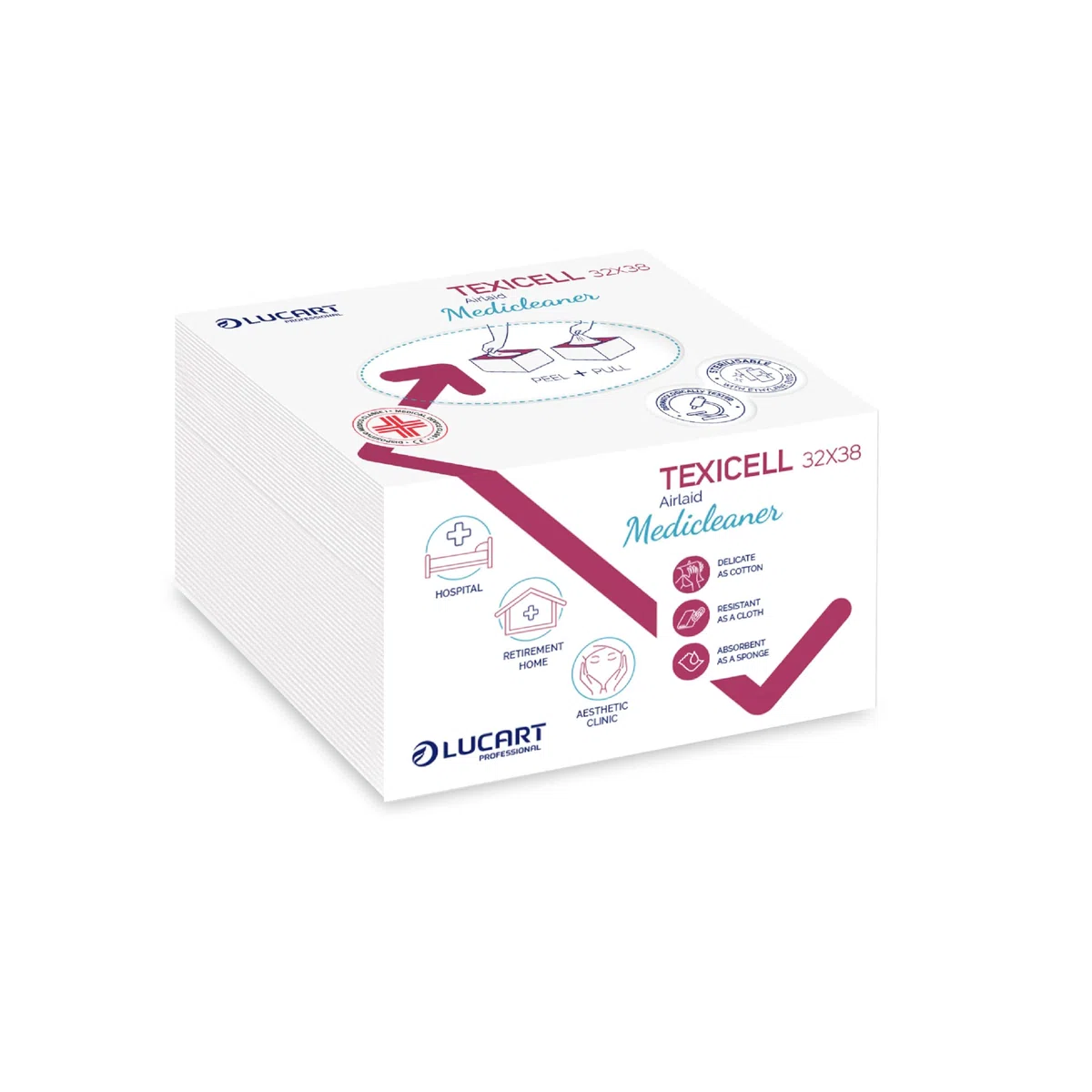 Lucart Professional, Texicell Medicleaner 32x38, Panni Multiuso Piegati in Airlaid, 50 g/mq, Ideali per Settore Medico, 60 pezzi 32x38 cm, 20 confezioni